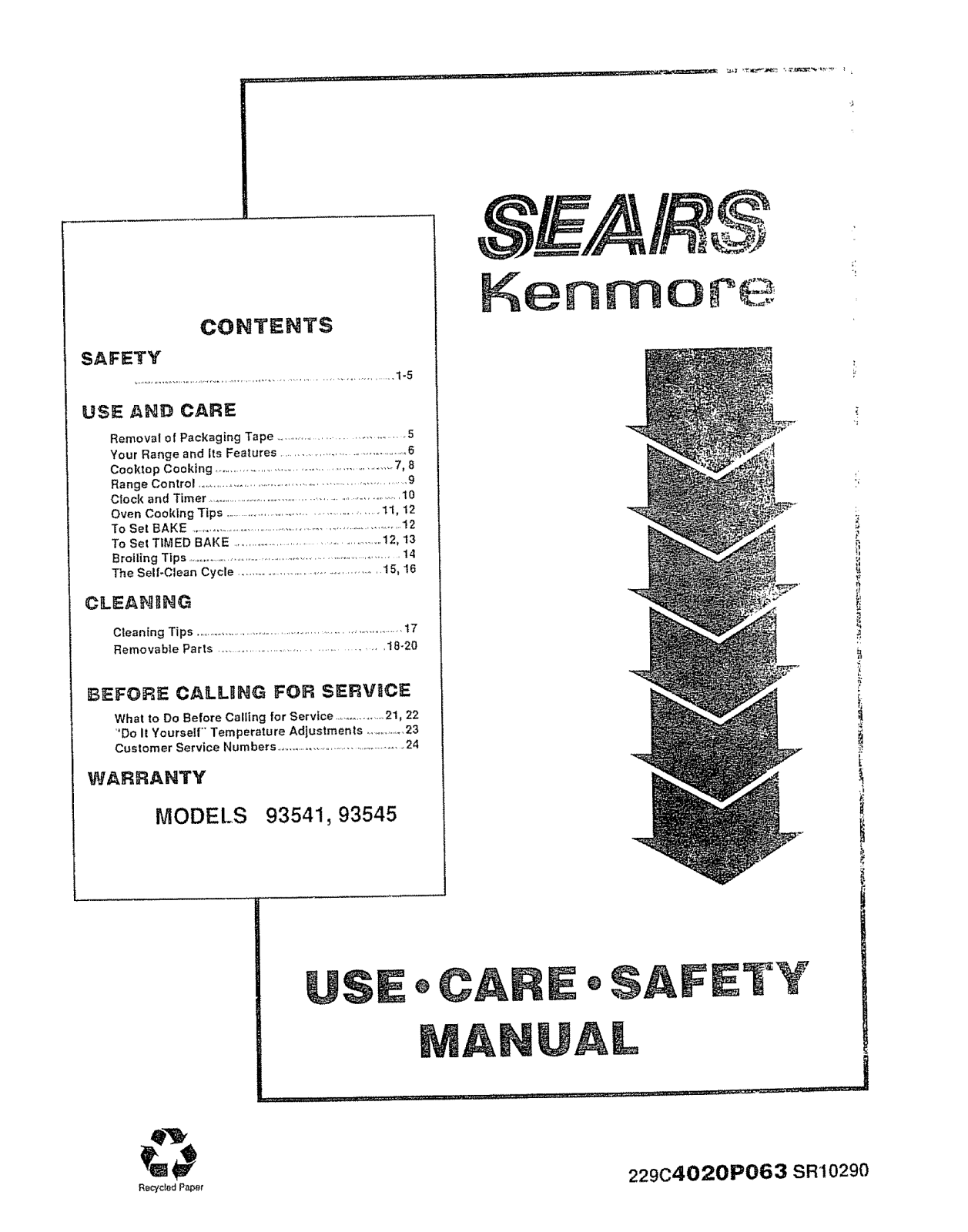 Kenmore 9119354190, 9119354191, 9119354590, 9119354591, 9119354891 Owner’s Manual
