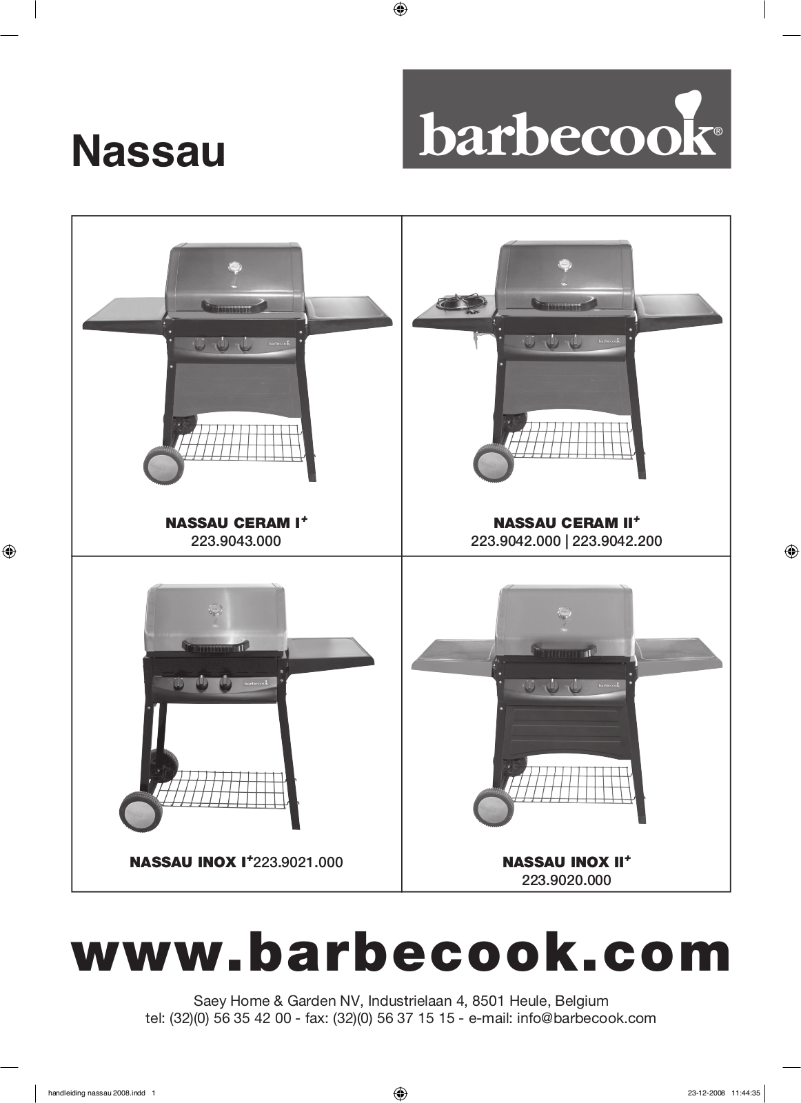 Barbecook Nassau Ceram II Black, Nassau Ceram I Black, Nassau Inox II, Nassau Inox I User Manual