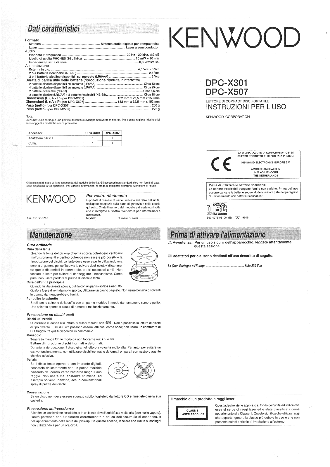 Kenwood DPC-X507, DPC-X301 User Manual