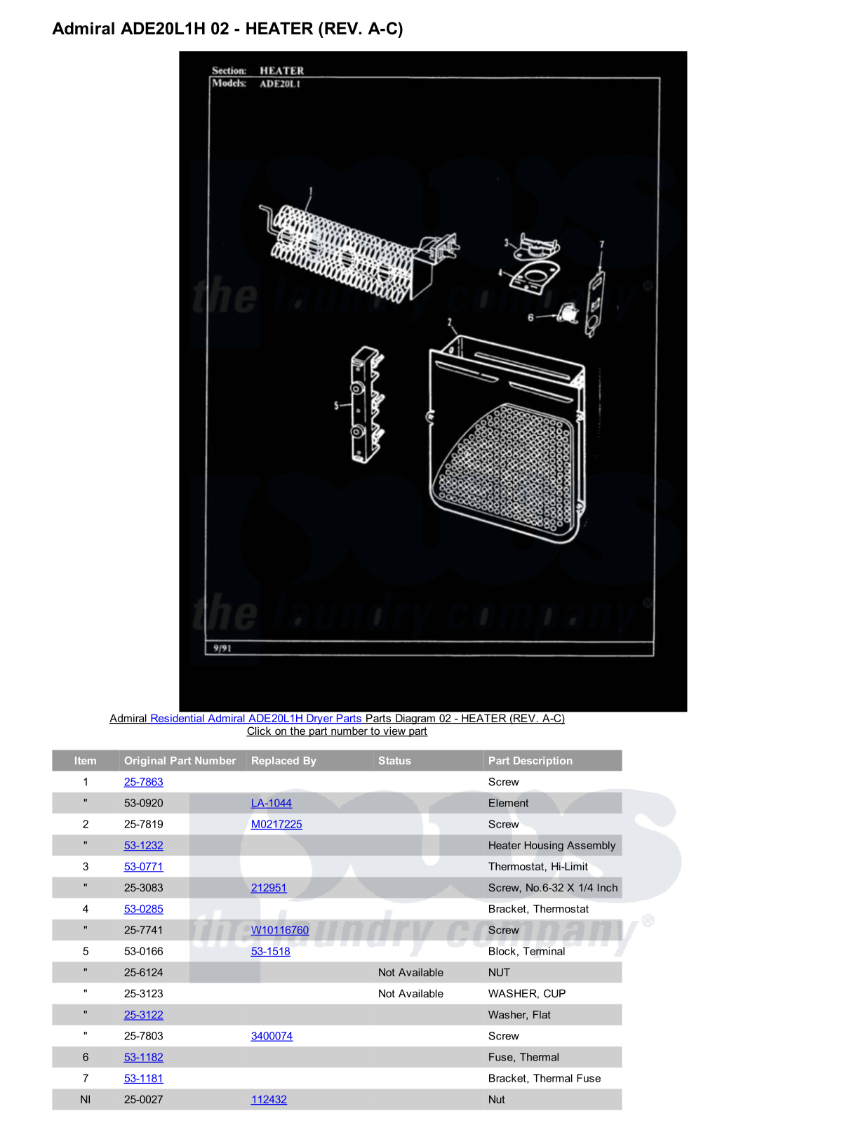 Admiral ADE20L1H Parts Diagram