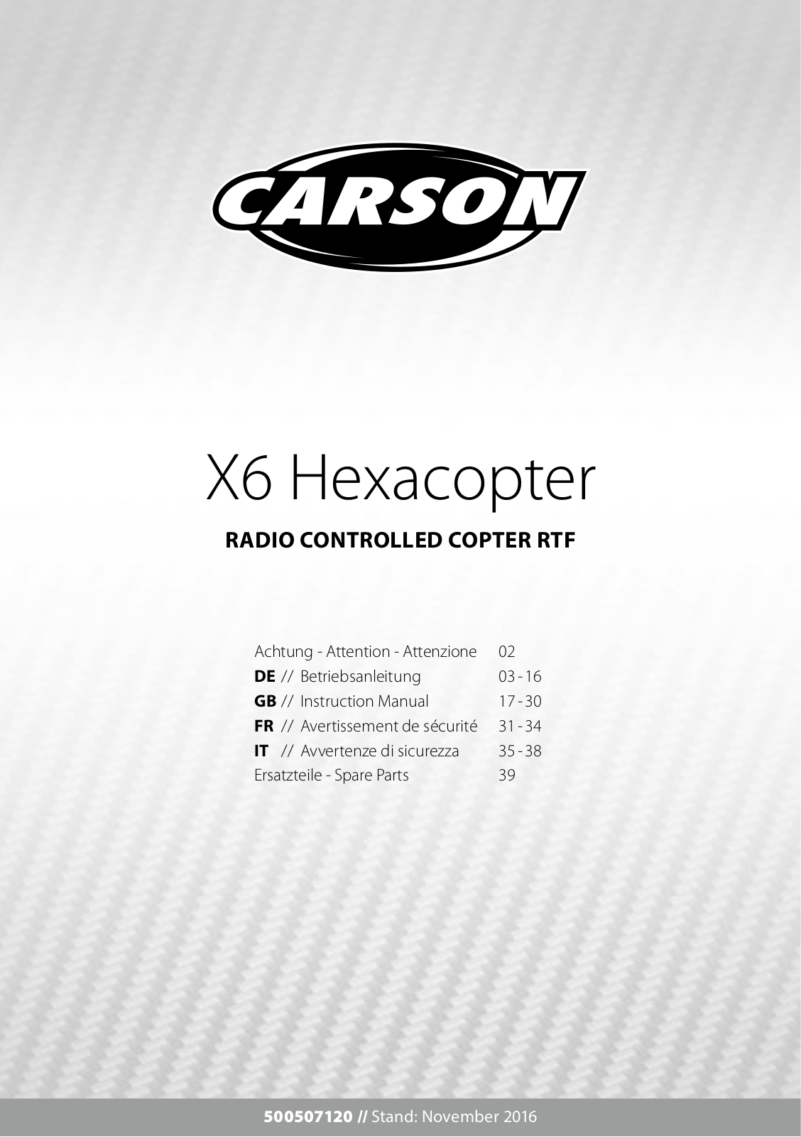 Carson X6 Hexacopter Service Manual