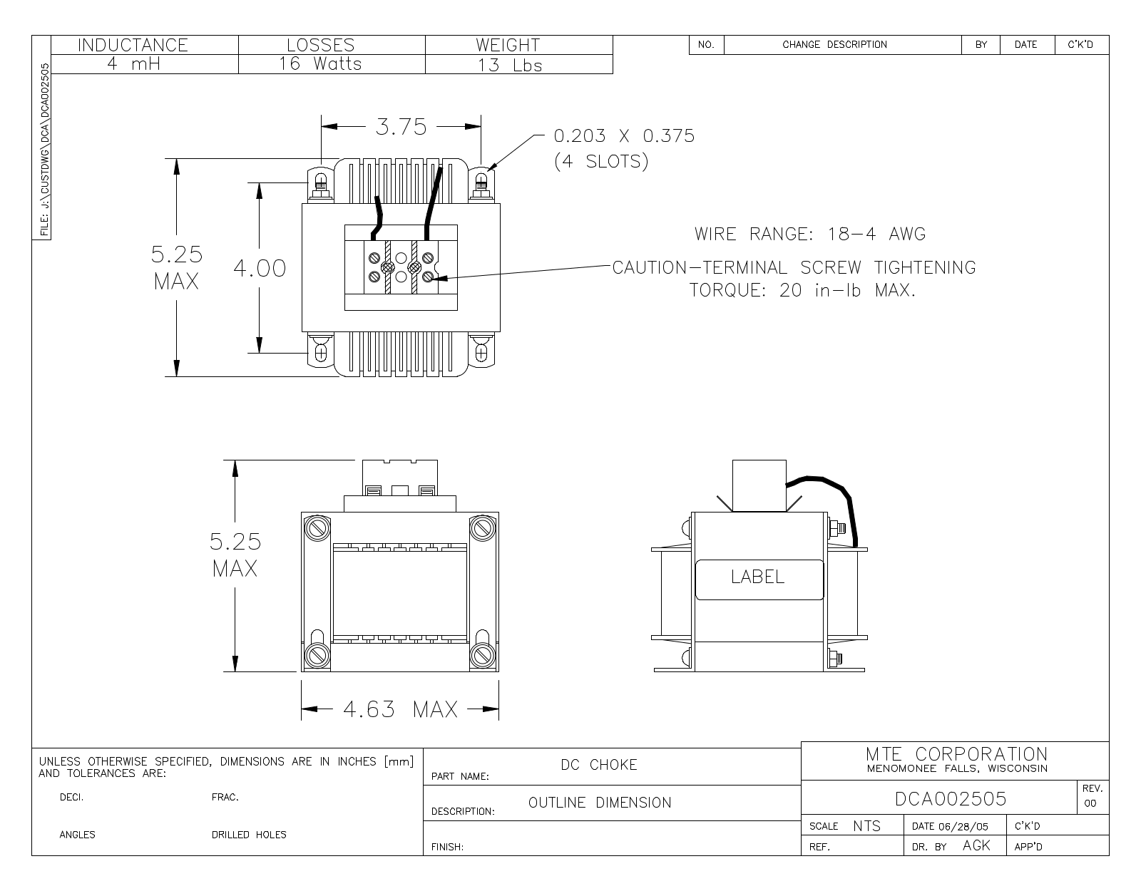 MTE DCA002505 CAD Drawings