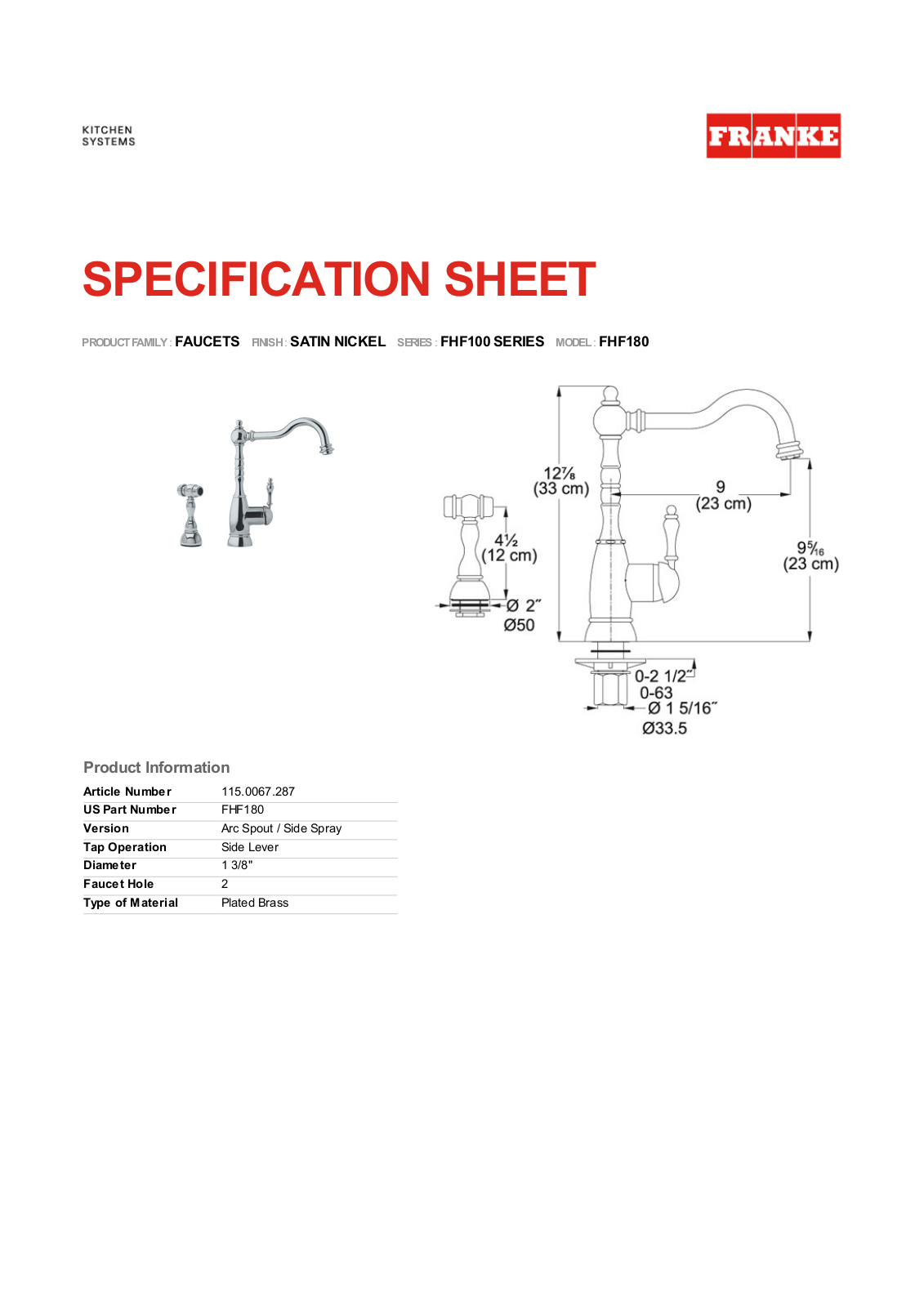 Franke Foodservice FHF180 User Manual