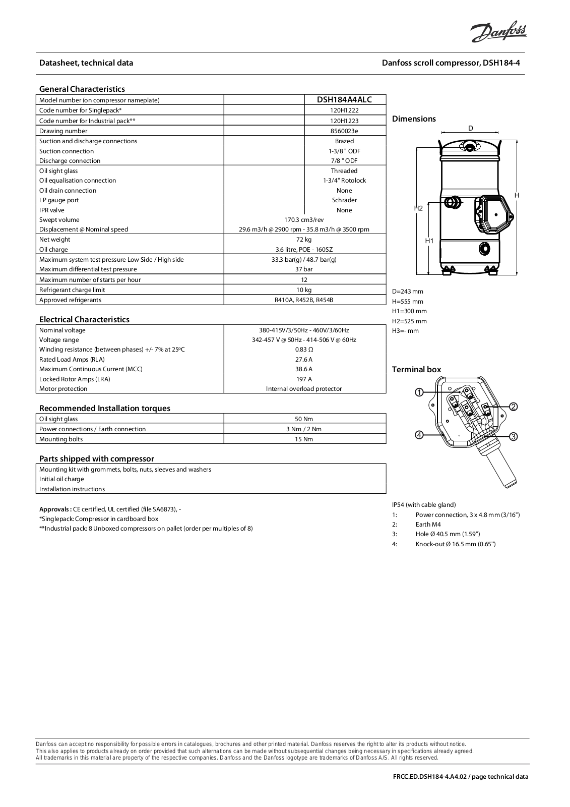 Danfoss Electronics DSH184-4 Data Sheet