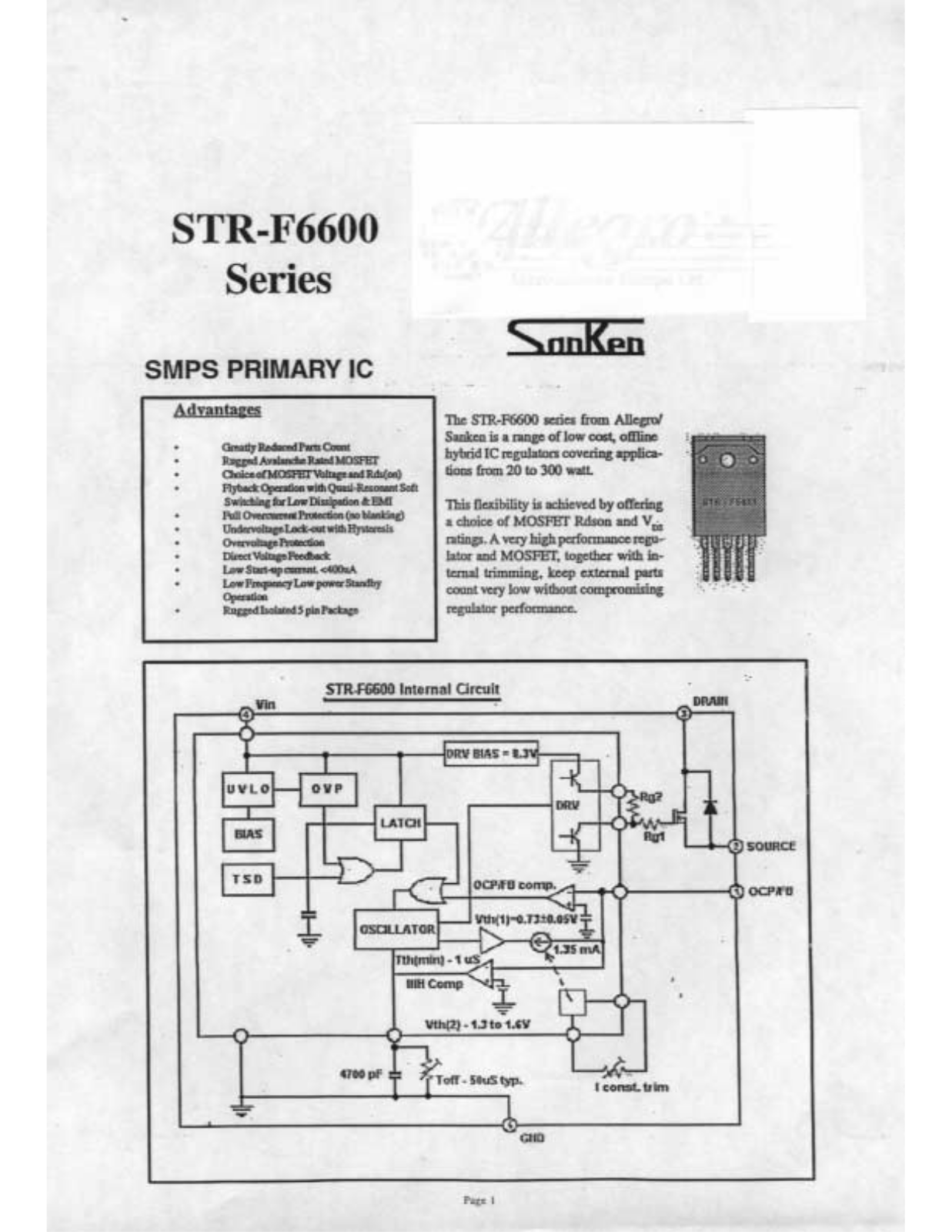 Sanken Electric Co STR-F6628, STR-F6626, STR-F6624, STR-F6616, STR-F6614 Datasheet