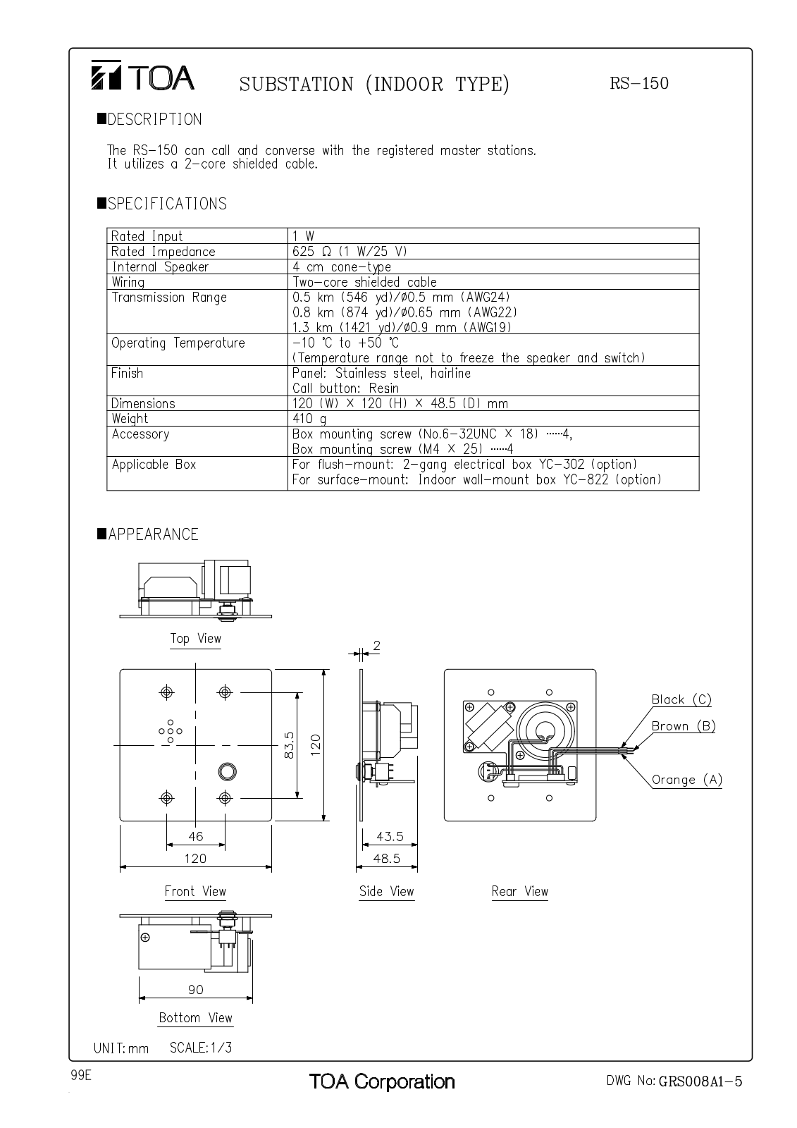 TOA RS-150 User Manual