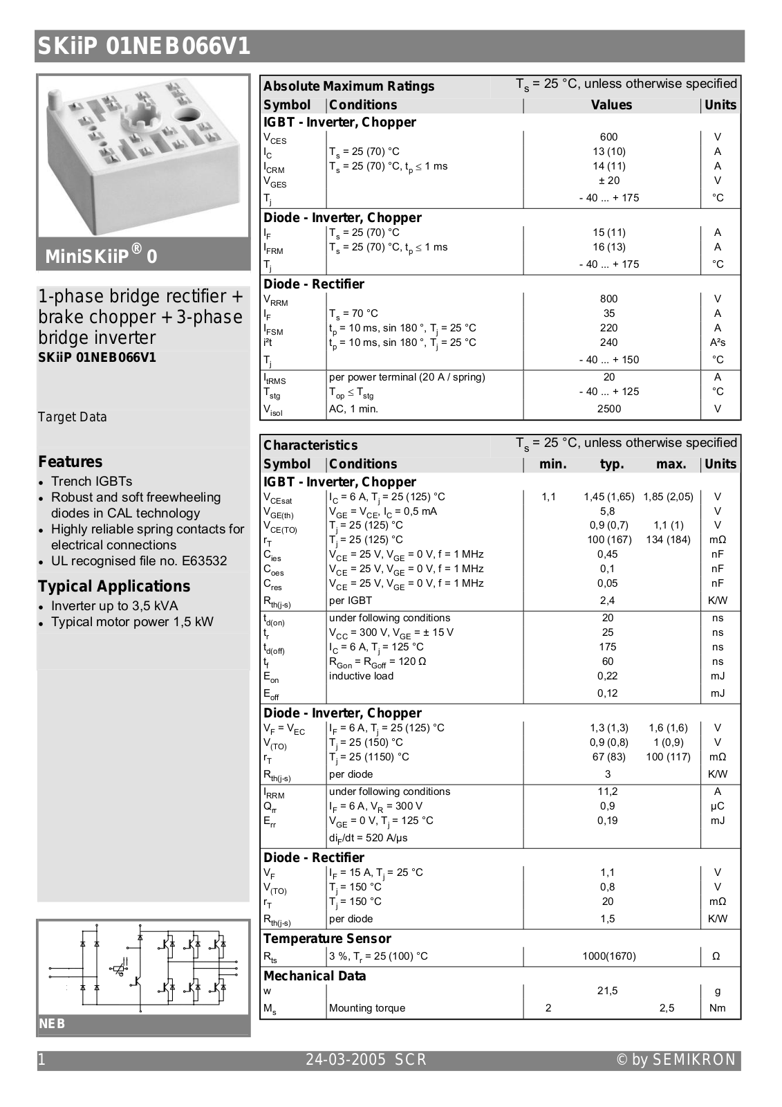 Semikron SKIIP01NEB066V1 Data Sheet