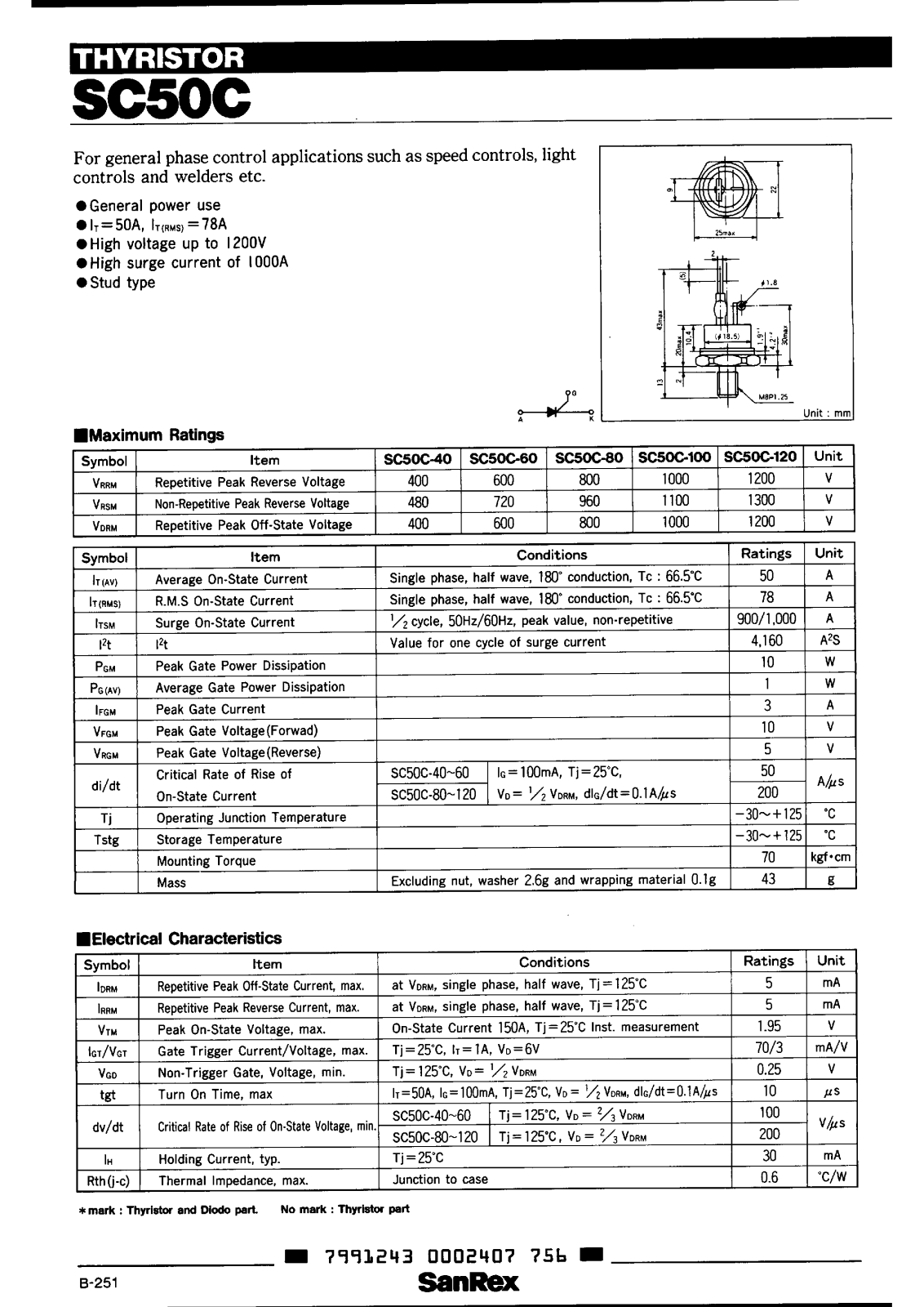 SanRex SC50C-80, SC50C-100, SC50C-120, SC50C-40, SC50C-60 Datasheet