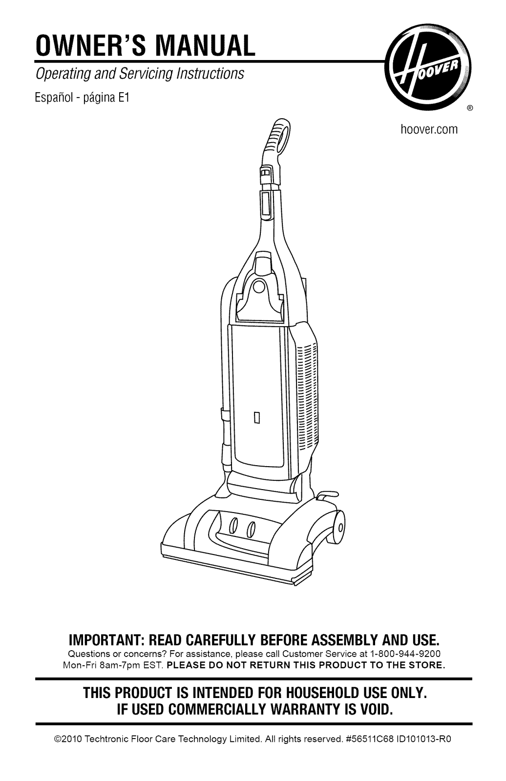 Hoover UH50005B, UH50000, U6485-300, U6485-200B, U6485-200 Owner’s Manual