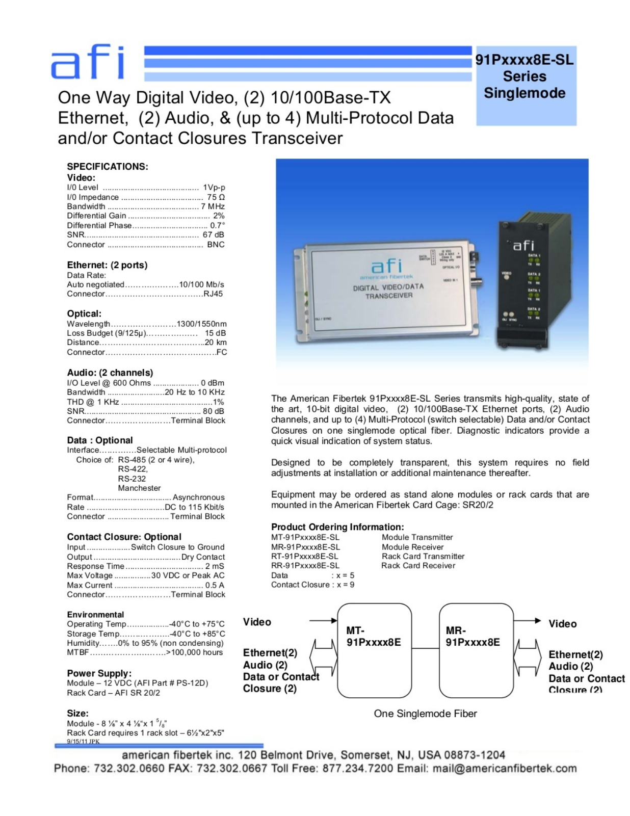 American Fibertek RT-91P55558E-SL Specsheet