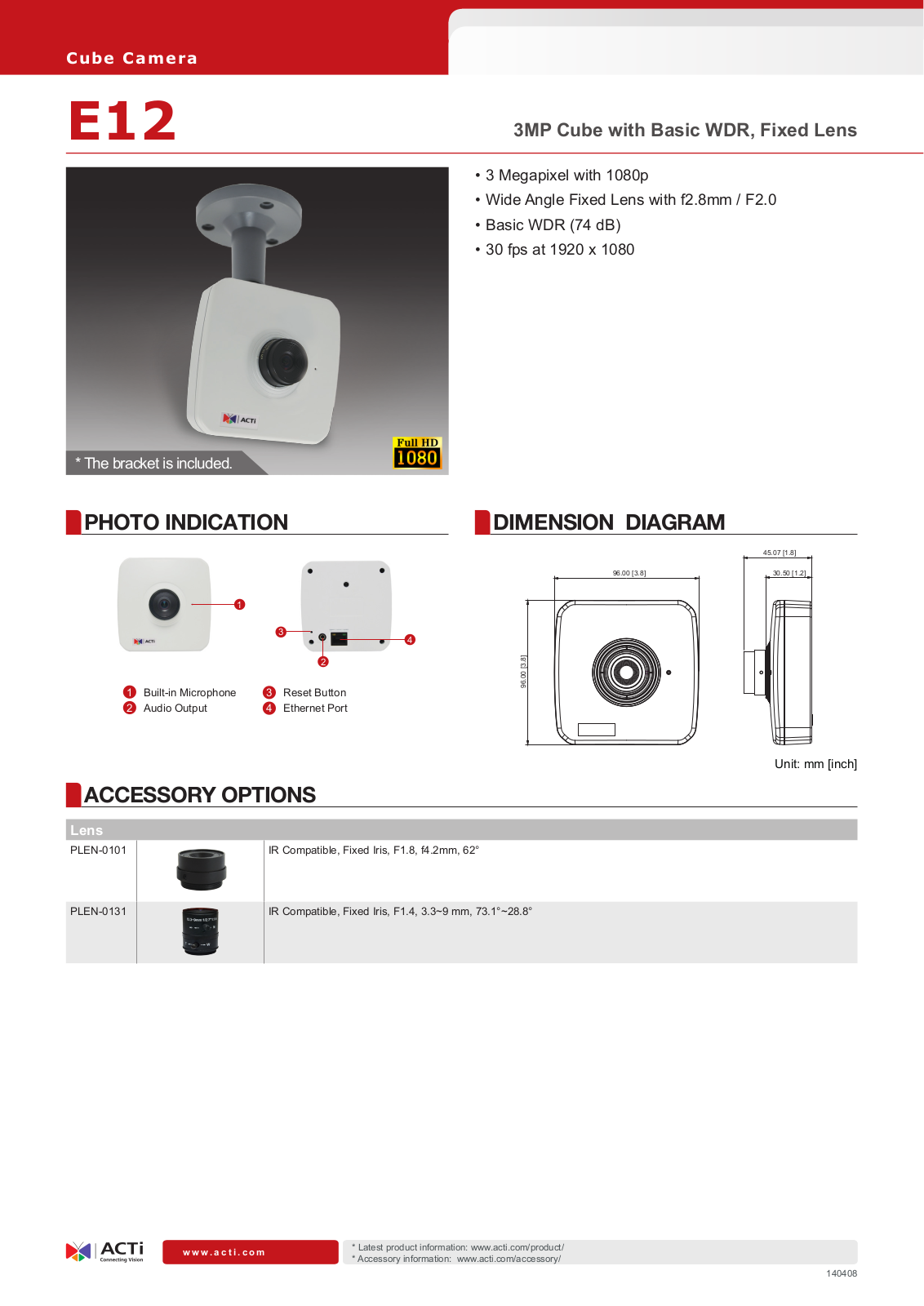 ACTi E12 Specsheet