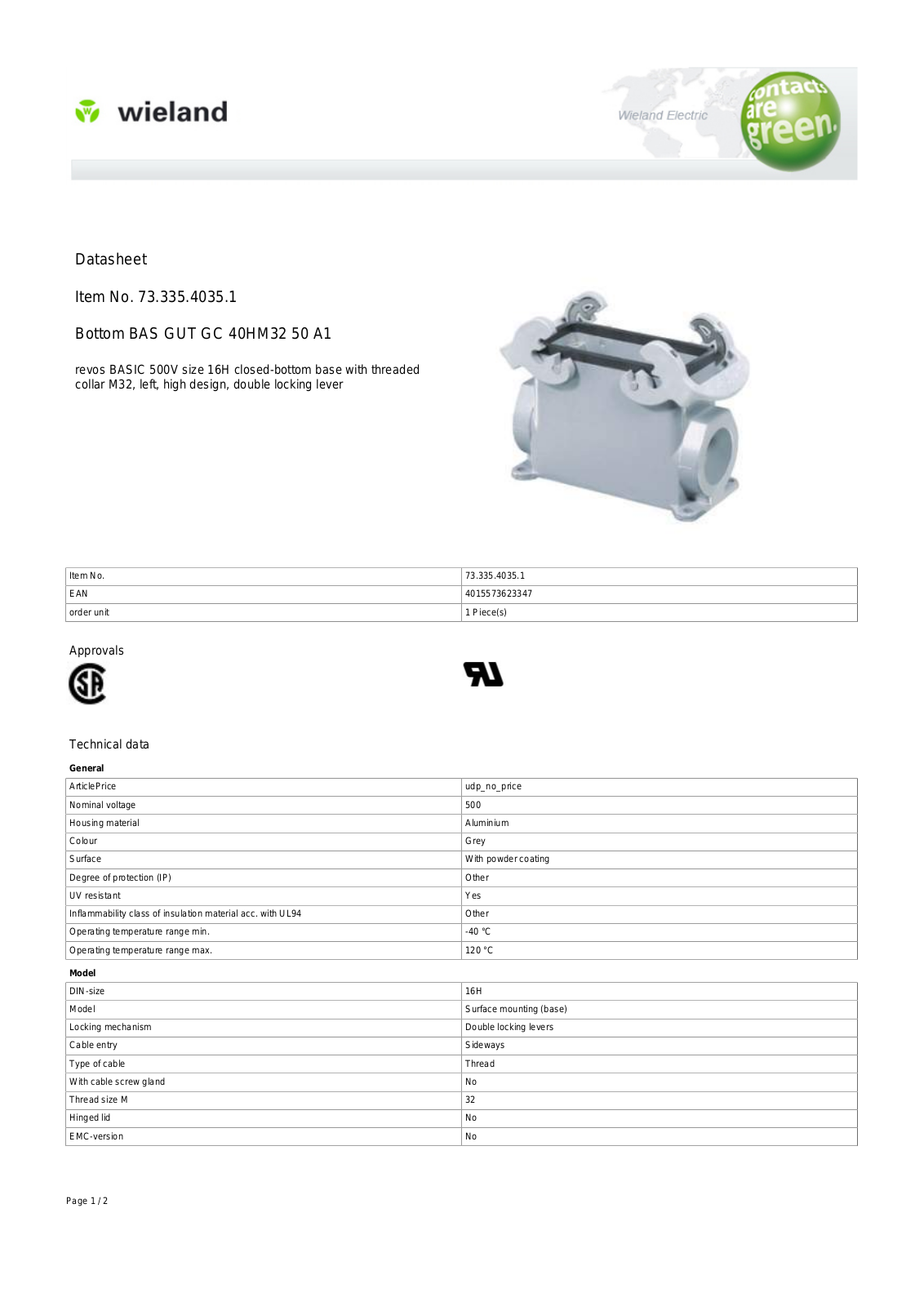 Wieland 73.335.4035.1 Data Sheet