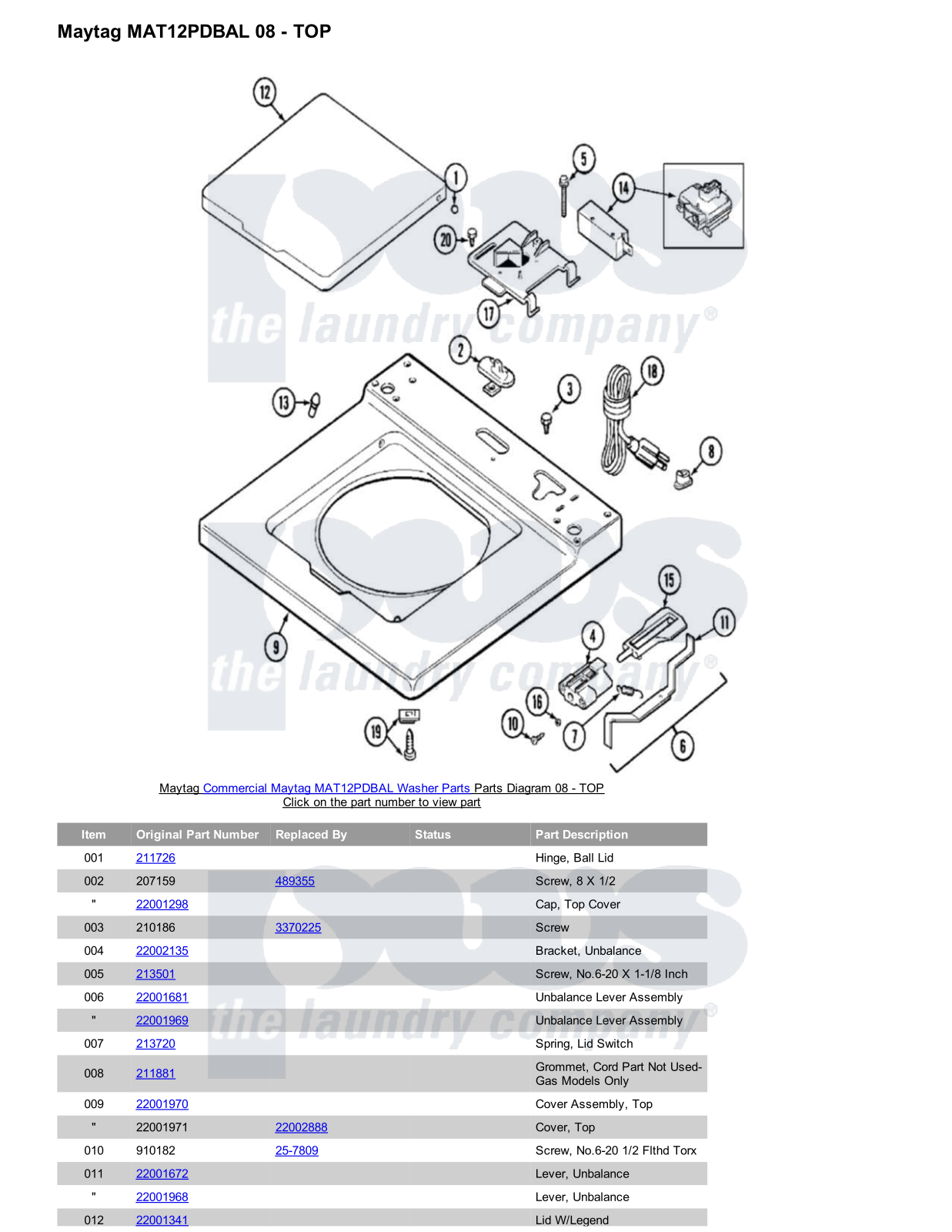 Maytag MAT12PDBAL Parts Diagram