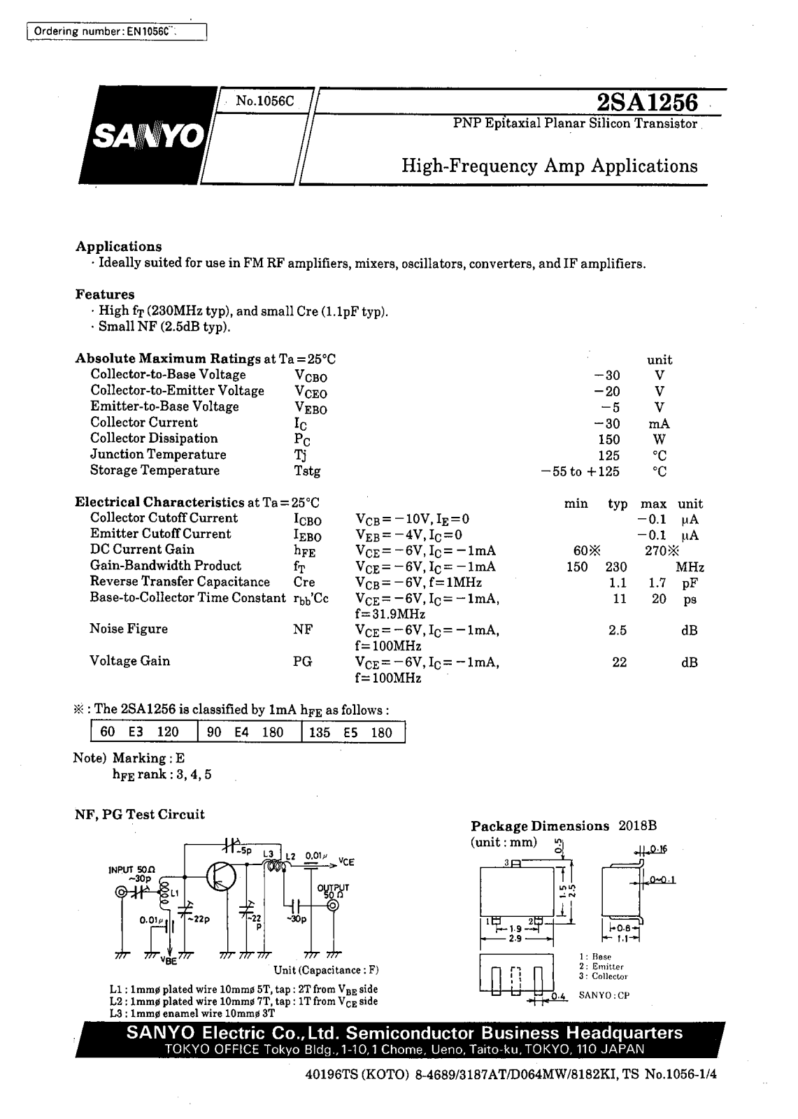 SANYO 2SA1256 Datasheet