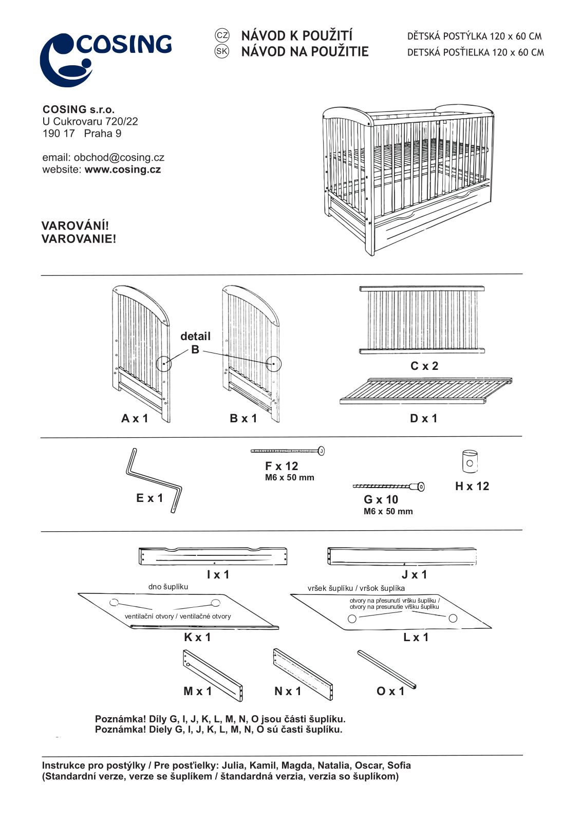 Cosing MAGDA 120x60, OSCAR 120x60 User Manual