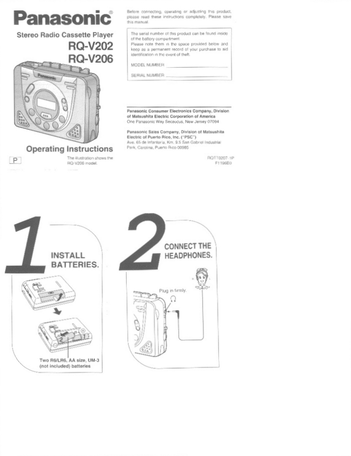 Panasonic RQ-V202, RQ-V206 User Manual