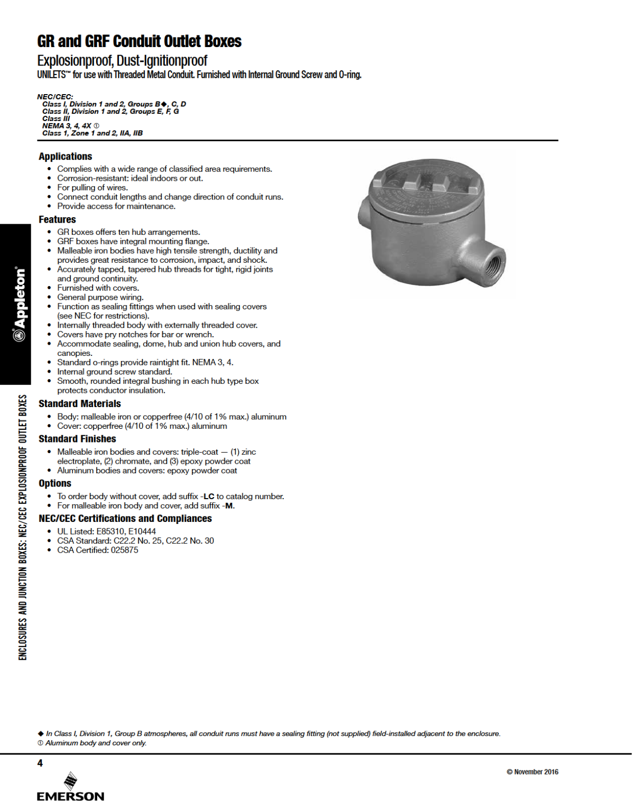 Appleton GRF Conduit Outlet Boxes Catalog Page