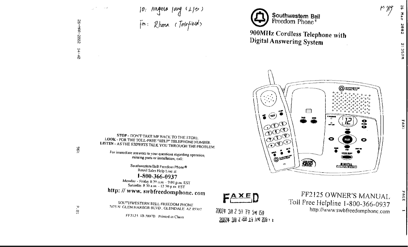 Telefield FF2125ATF Users Manual