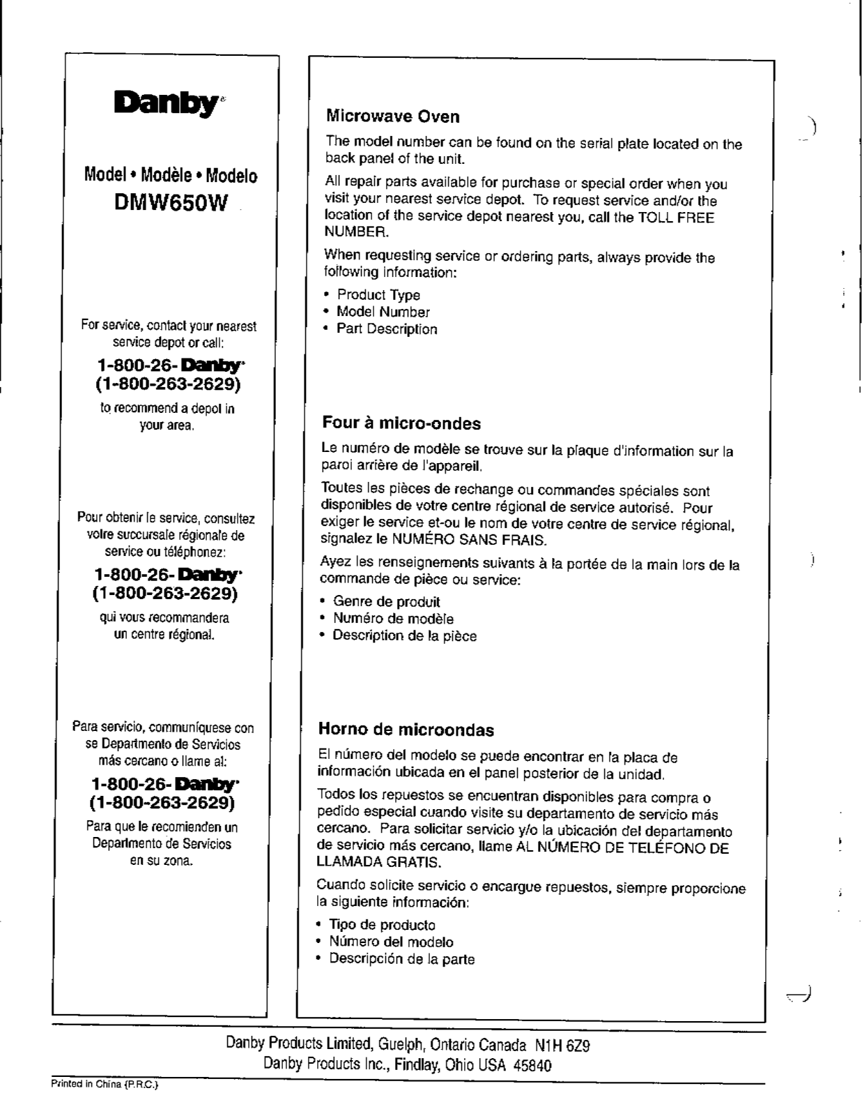 Danby DMW650W User Manual