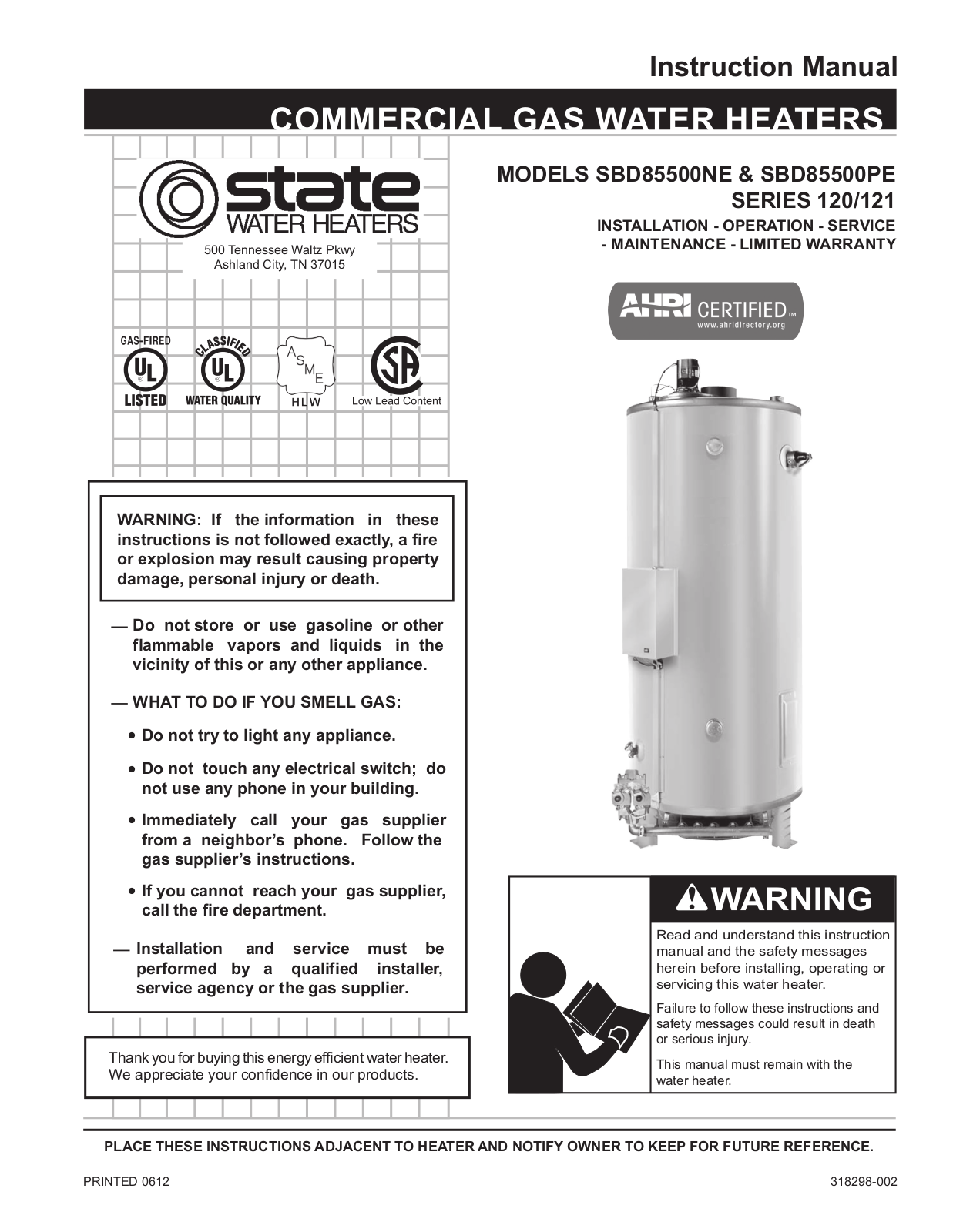 State SBD85 500PE User Manual