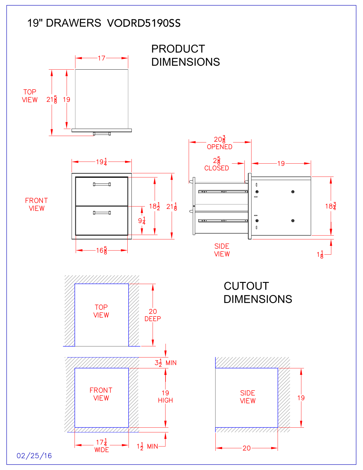 Viking VODRD5190SS Dimensions Sheet