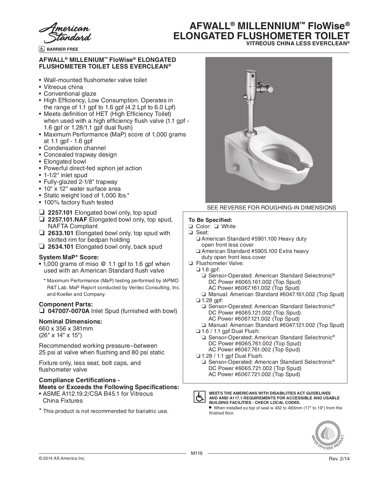 American Standard 2257.101.NAF, 2633.101, 2634.101 User Manual