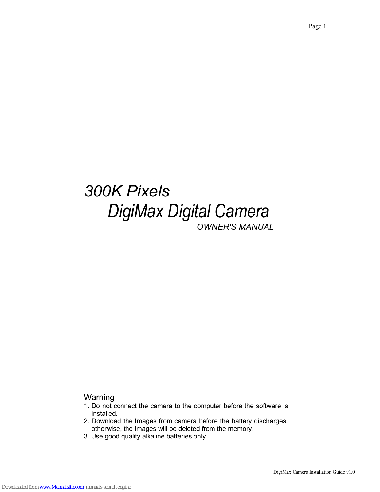 Digimax 300K Pixels Owner's Manual