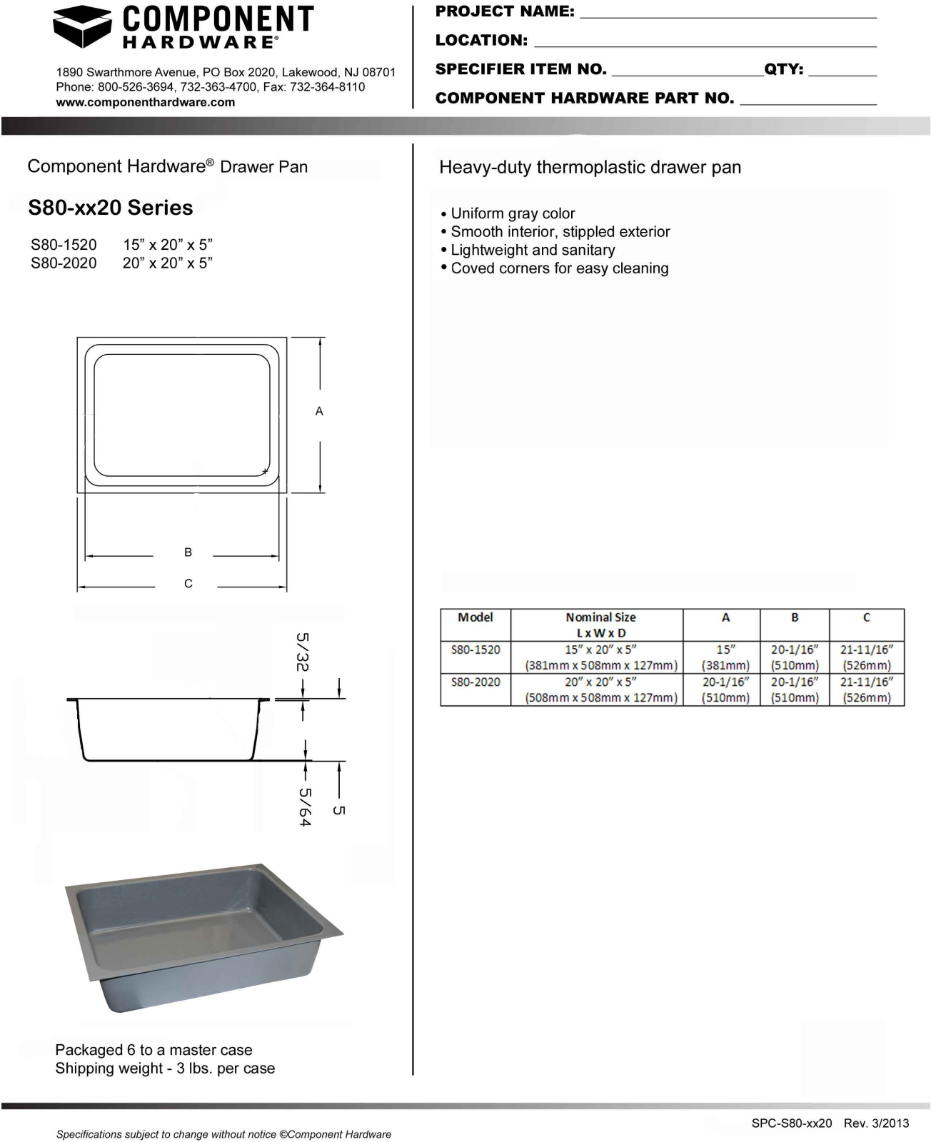 Component Hardware S80-1520 User Manual