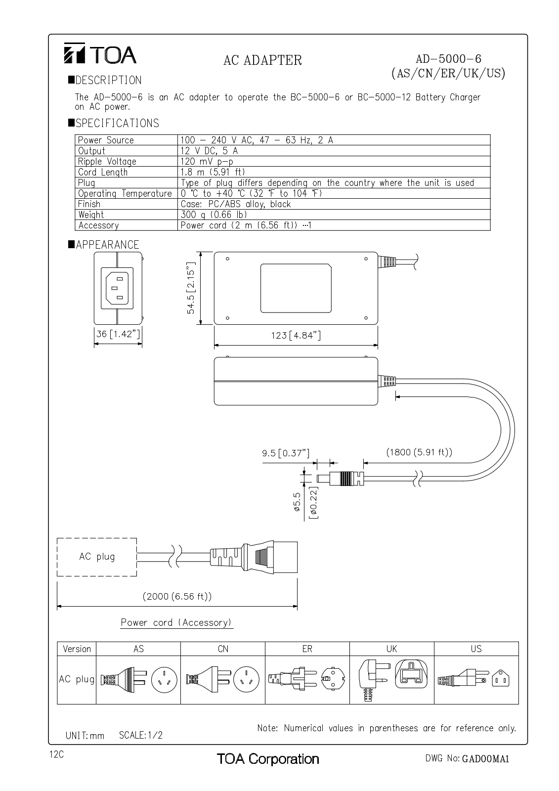 TOA AD-5000-6 User Manual