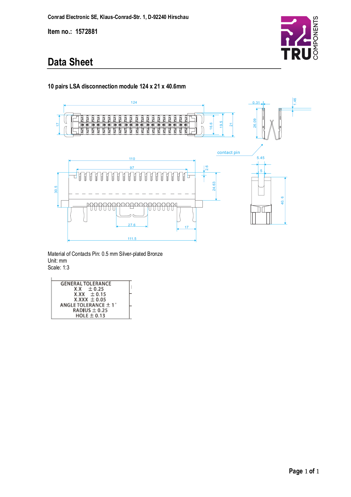 TRU COMPONENTS 1572881 Data Sheet