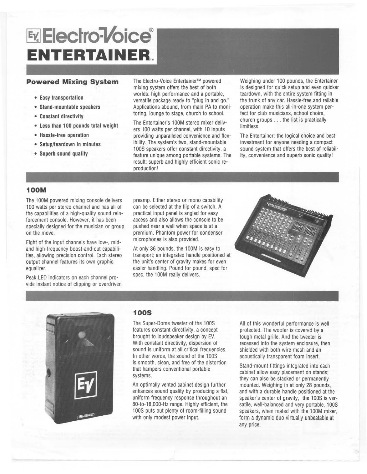 Electro-voice 100S, 100M DATASHEET