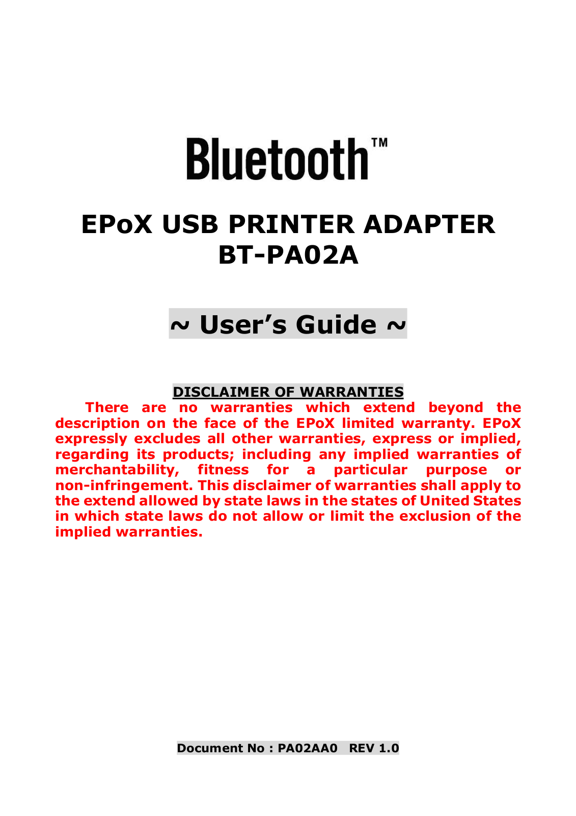 EPoX Computer BT-PA02A User Manual