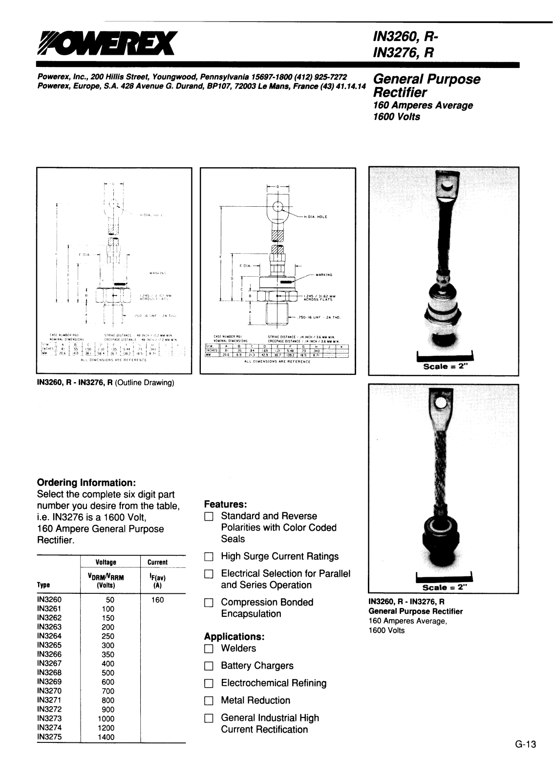 POWEREX 1N3269, 1N3268R, 1N3268, 1N3267R, 1N3267 Datasheet