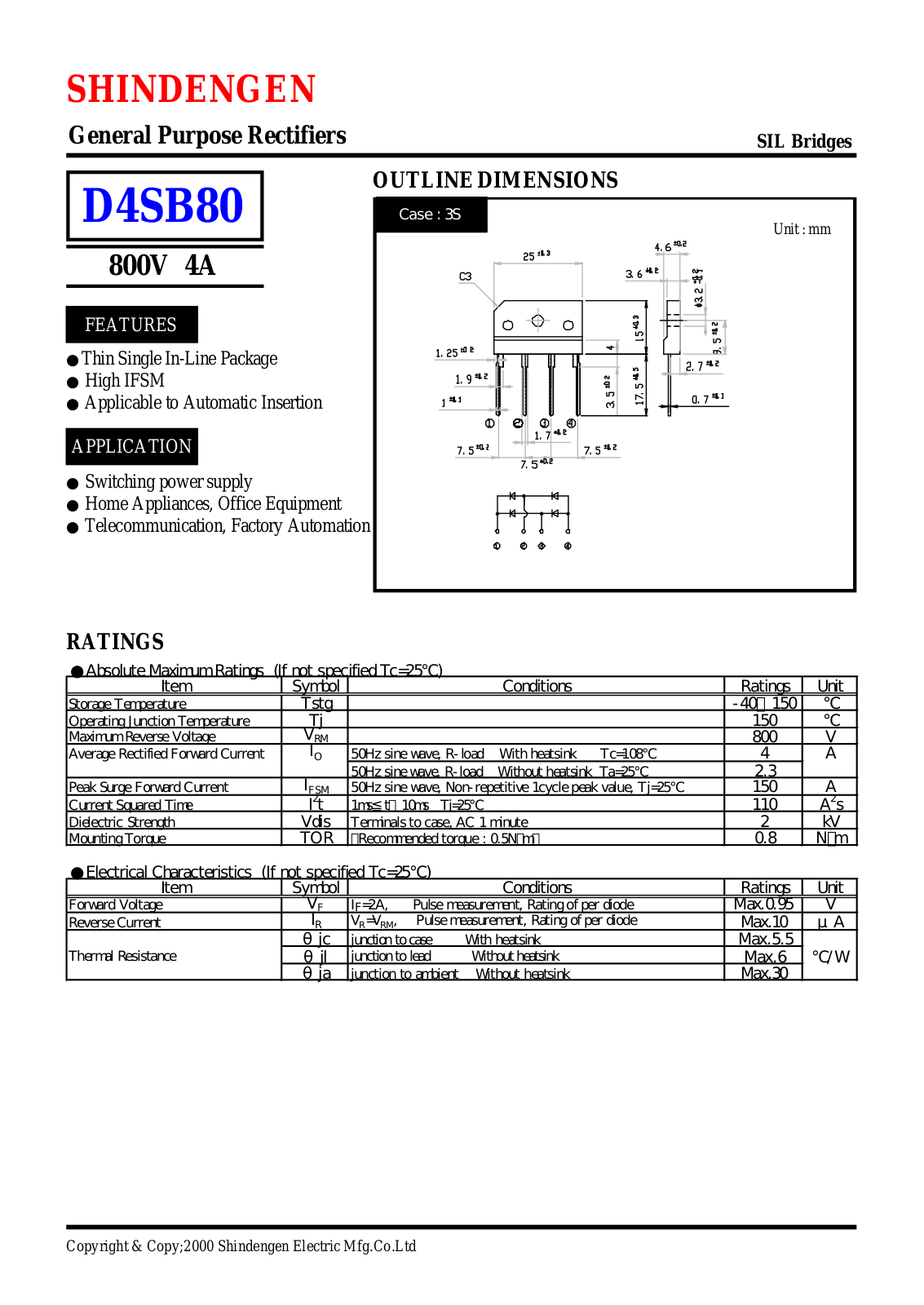 Datasheet D4SB80 Datasheet (Shindengen) - ManualMachine.com