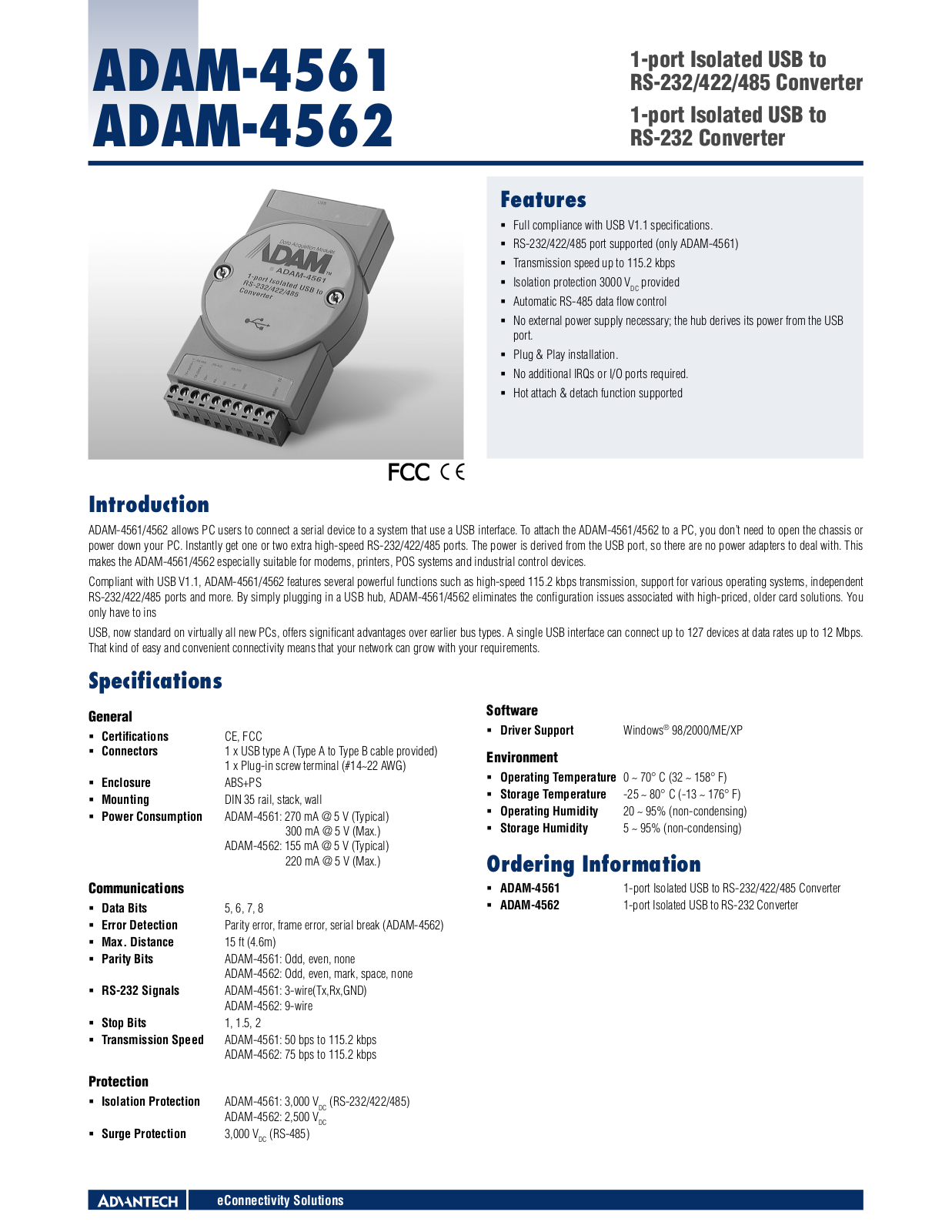 Advantech ADAM-4561, ADAM-4562 Data Sheet