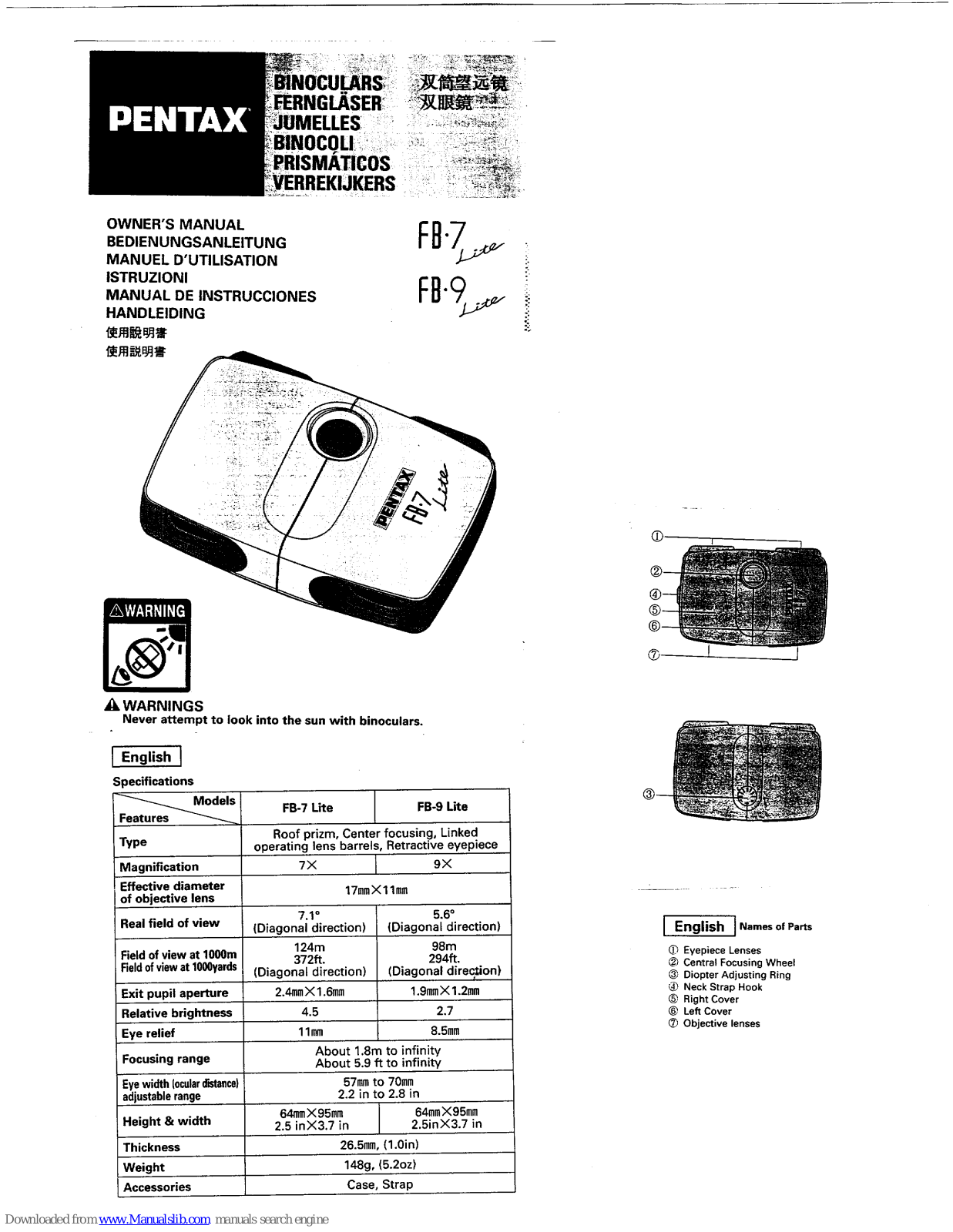 Pentax FB-7 Lite, FB-9 Lite Owner's Manual