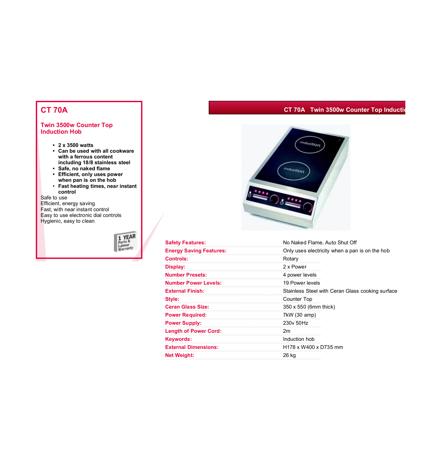 Valera CT 70A DATASHEET