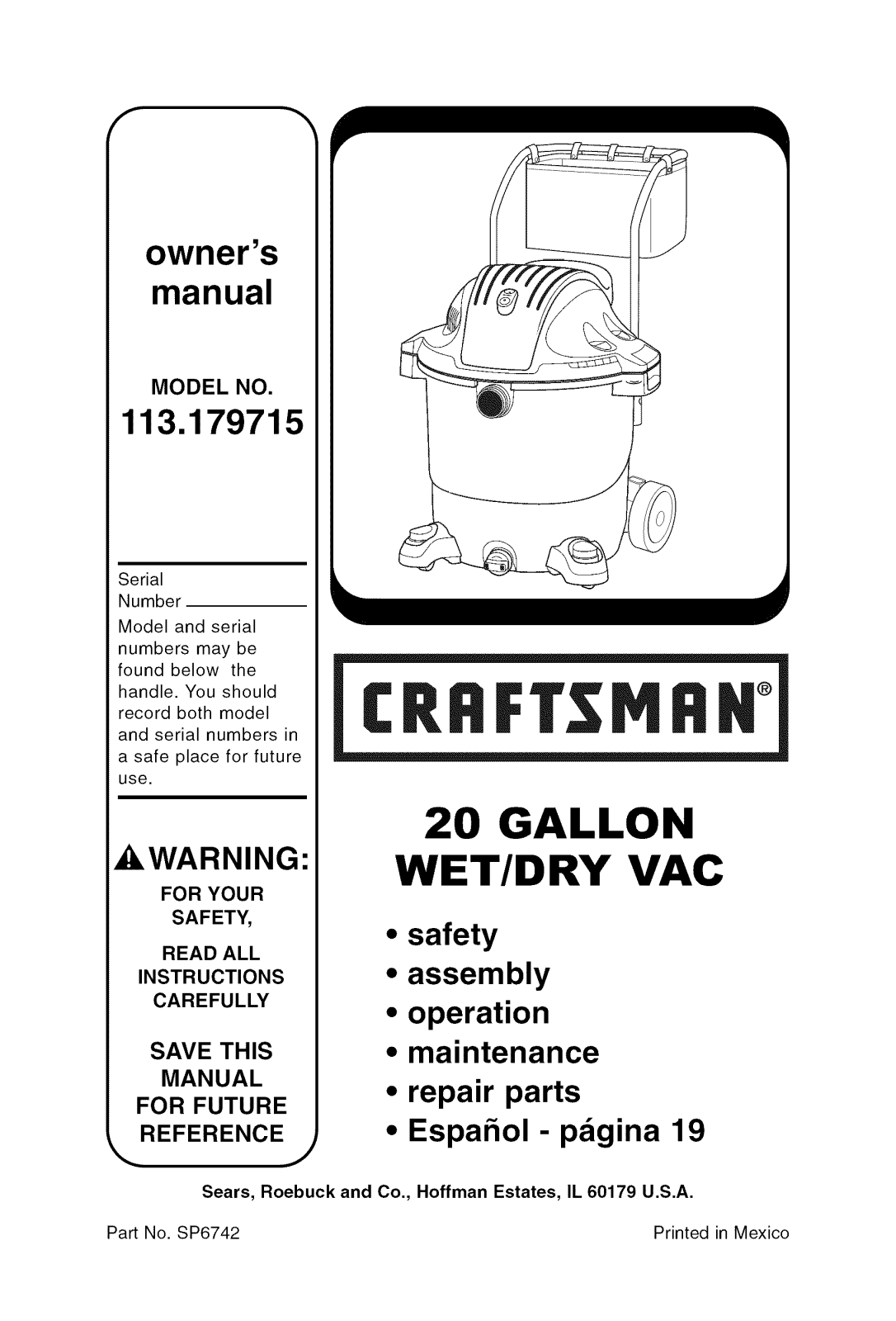 Craftsman 113179715 Owner’s Manual