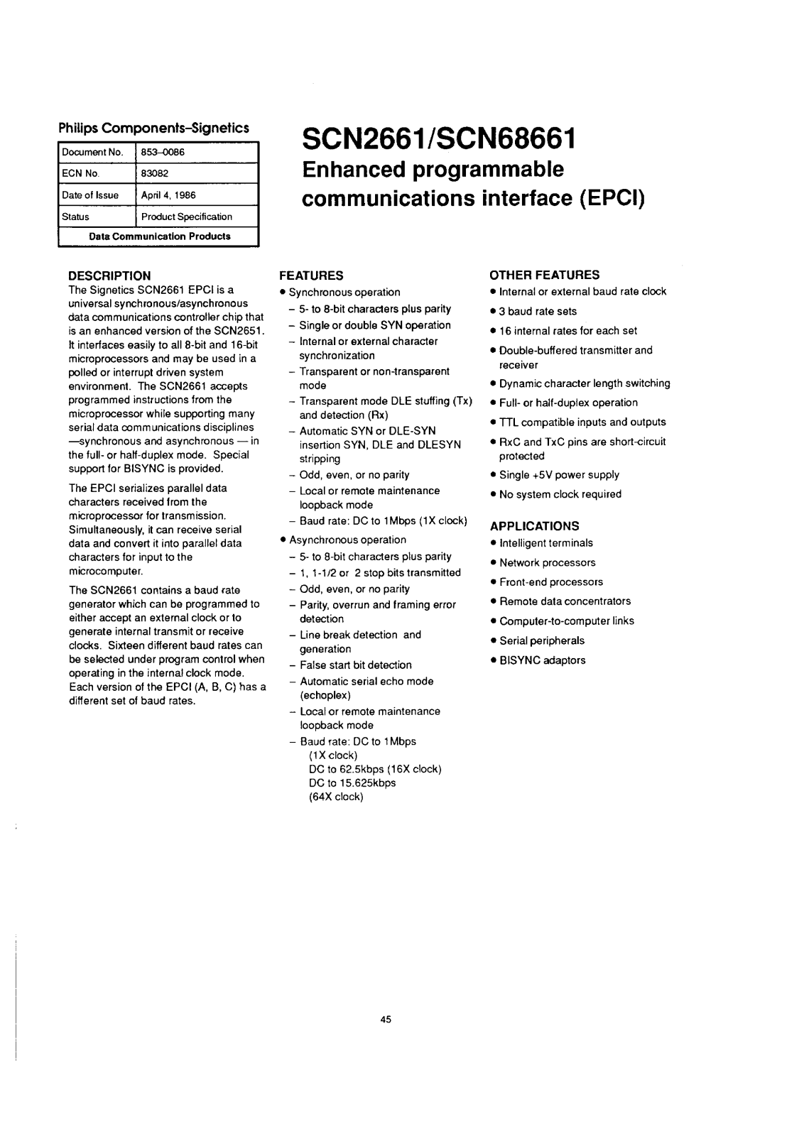 Philips SCN2661AC1F28, SCN2661AC1N28, SCN2661AM1F28, SCN2661CM1F28, SCN2661BM1F28 Datasheet