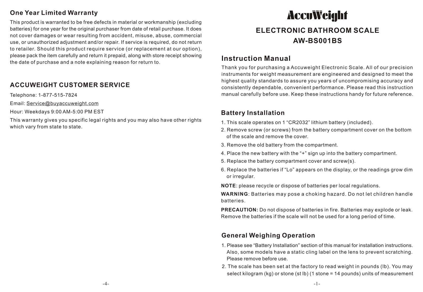 Accuweight AW-BS001BS User Manual