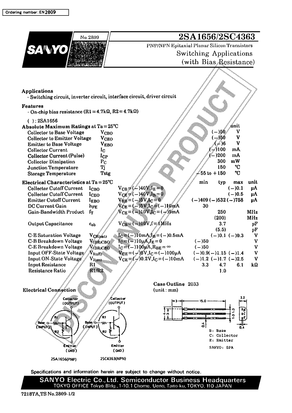 Sanyo 2SC4363 Specifications