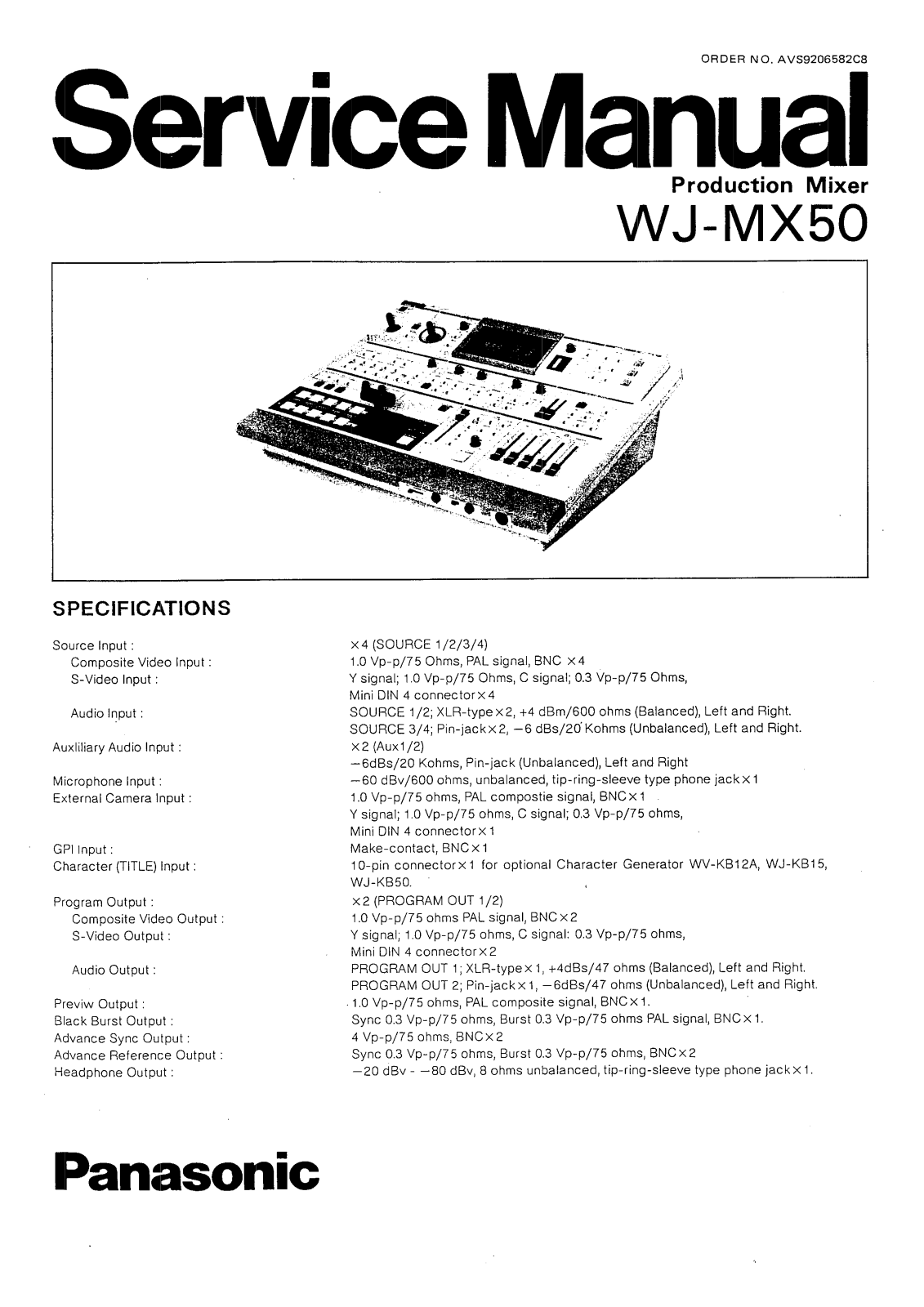 Panasonic WJMX-50 Service manual