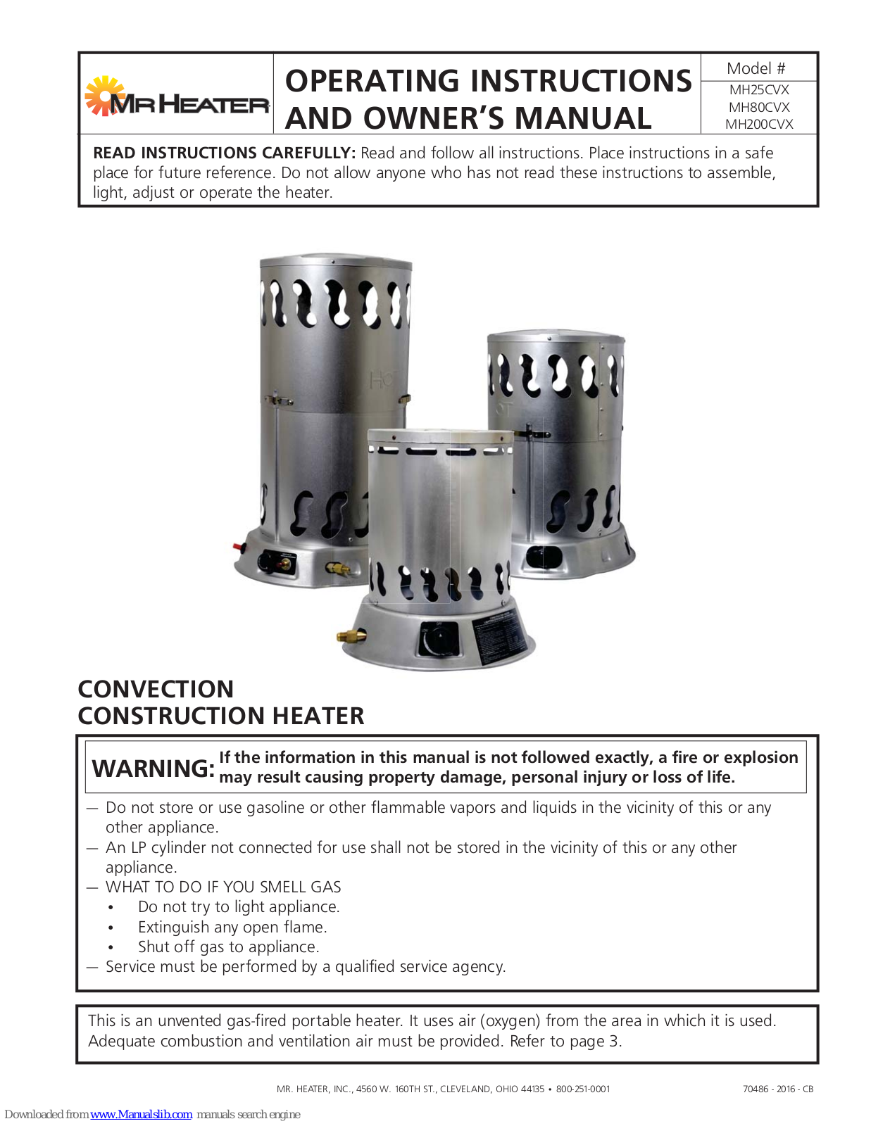 Mr. Heater MH25CVX, MH200CVX, MH80CVX Owner's Manual