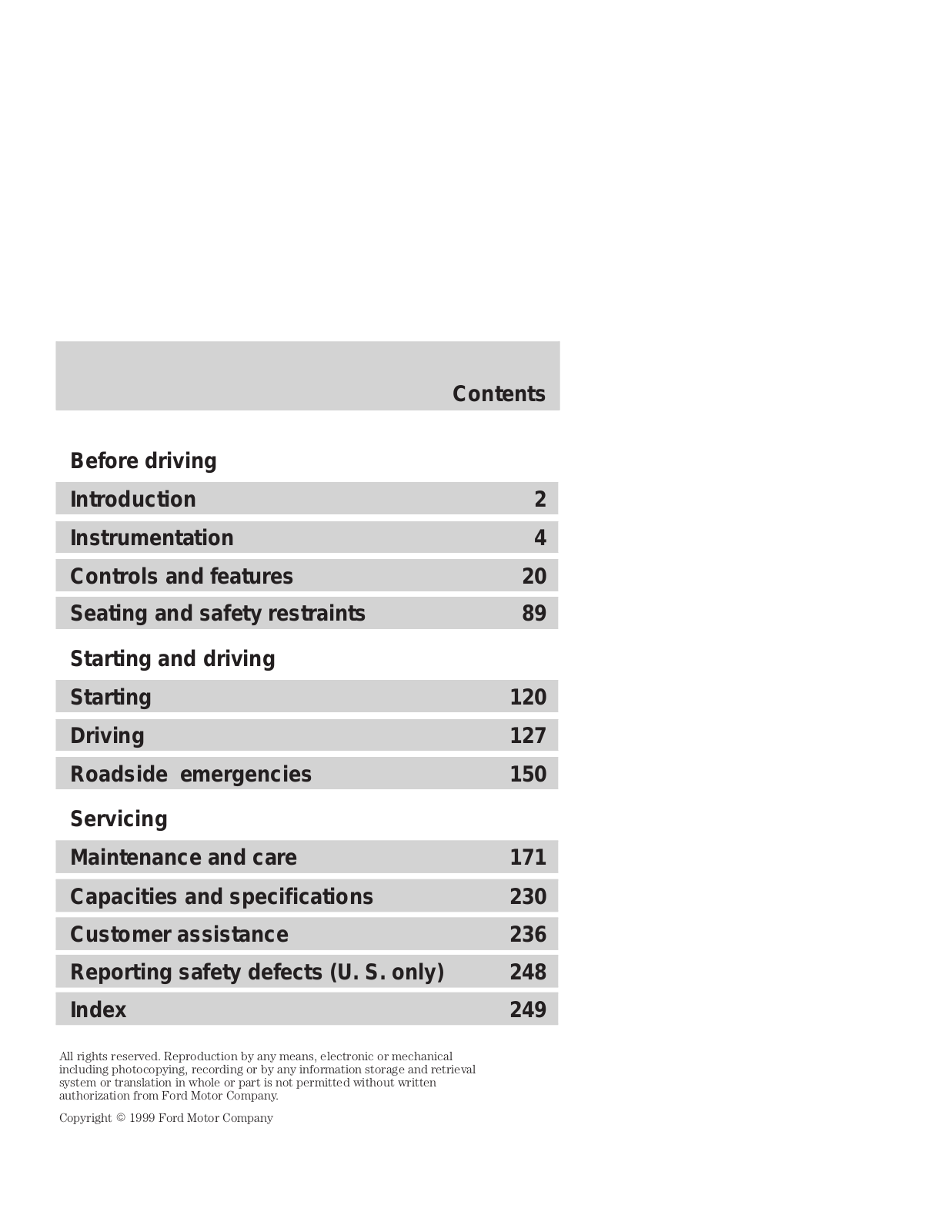 Ford Cougar 1999 User Manual