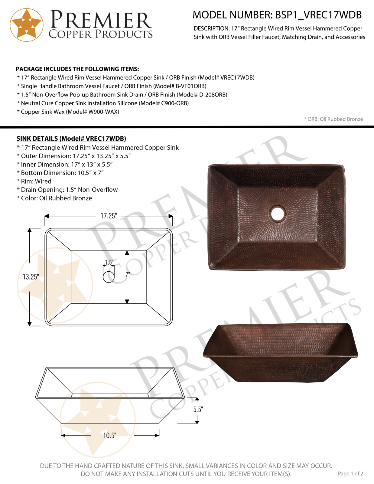 Premier Copper Products IER10013 Specifications - ManualMachine.com