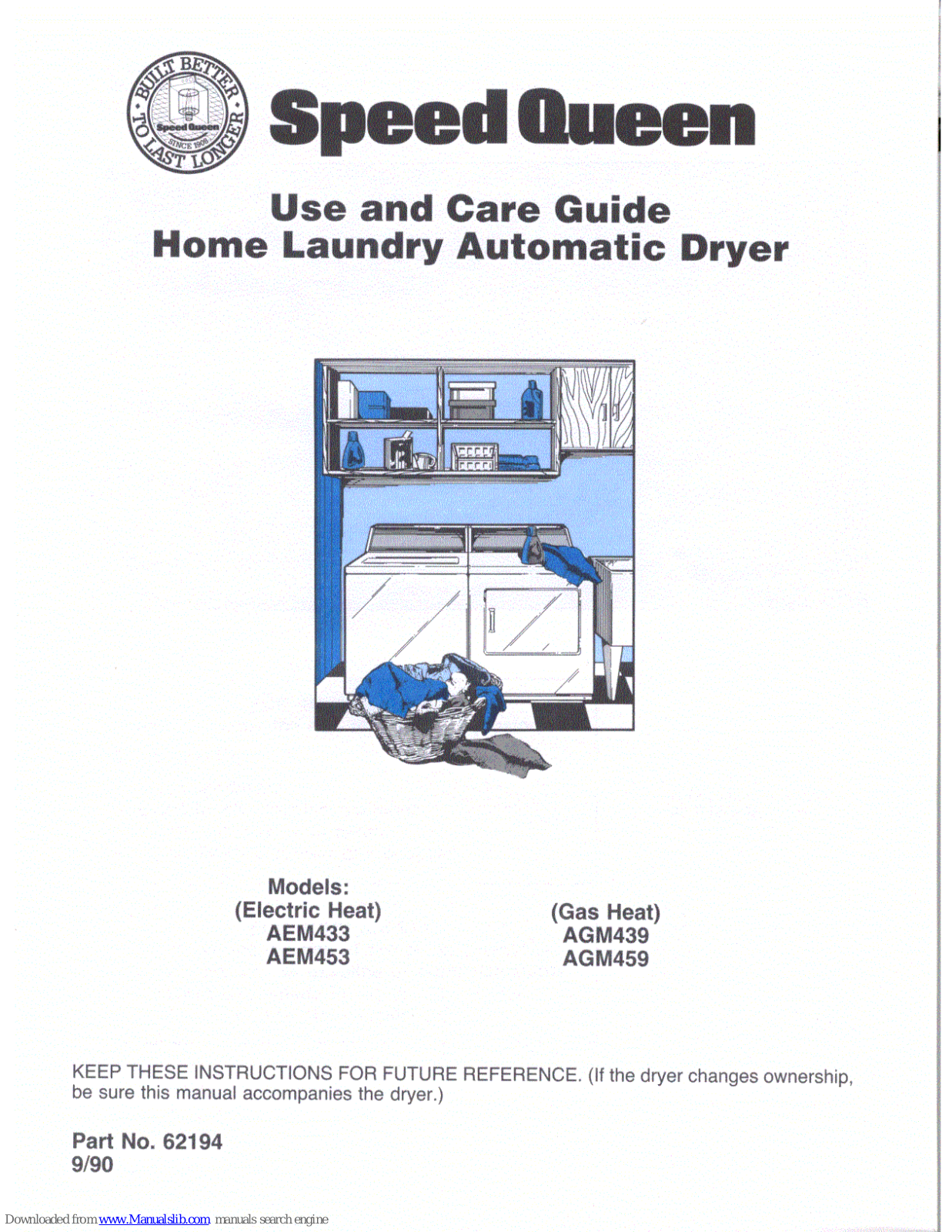 Speed Queen AEM433, AGM459, AEM453, AGM439 Use And Care Manual