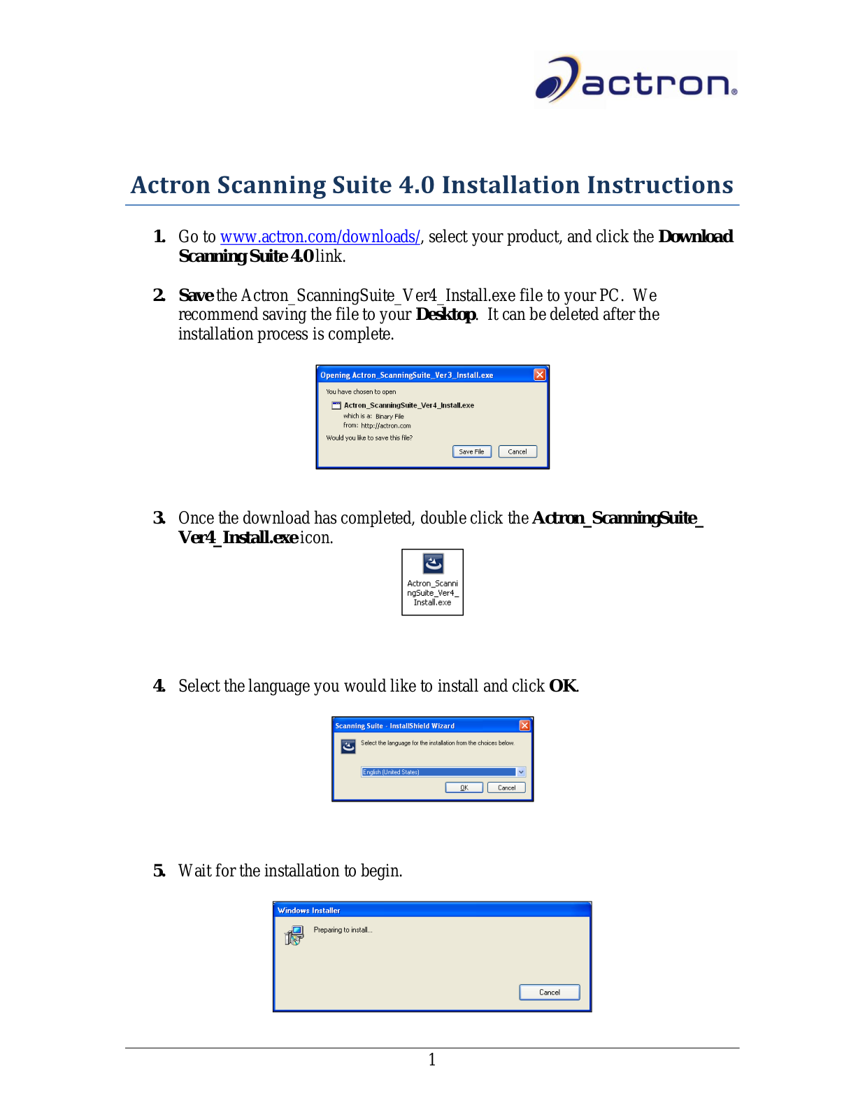 Actron scanning suite Installation Instruction