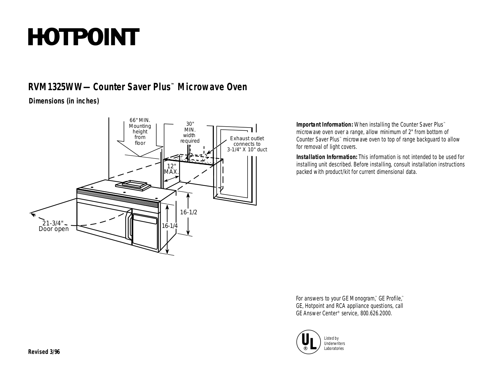 Hotpoint RVM1325WW User Manual