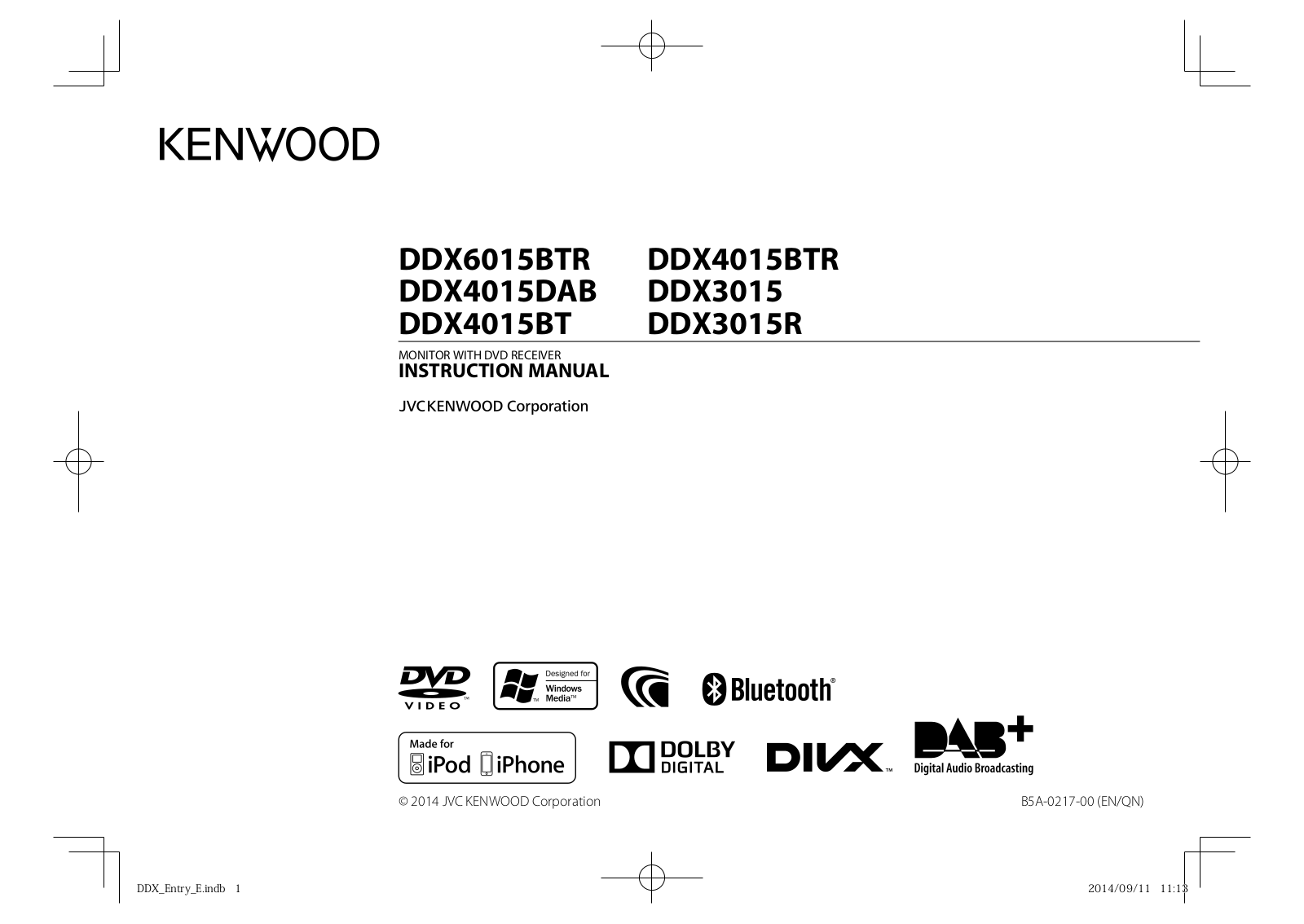 Kenwood DDX6015BTR, DDX4015BTR, DDX3015, DDX3015R, DDX4015DAB User Manual