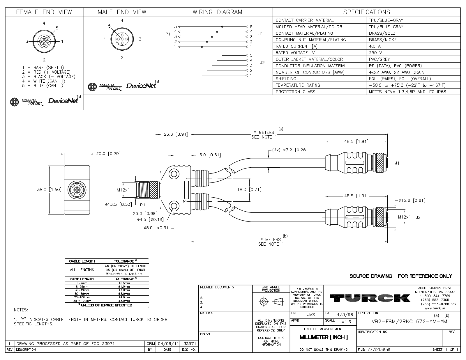 Turck VB2-FSM/2RKC572-0.3M-0.3M Specification Sheet